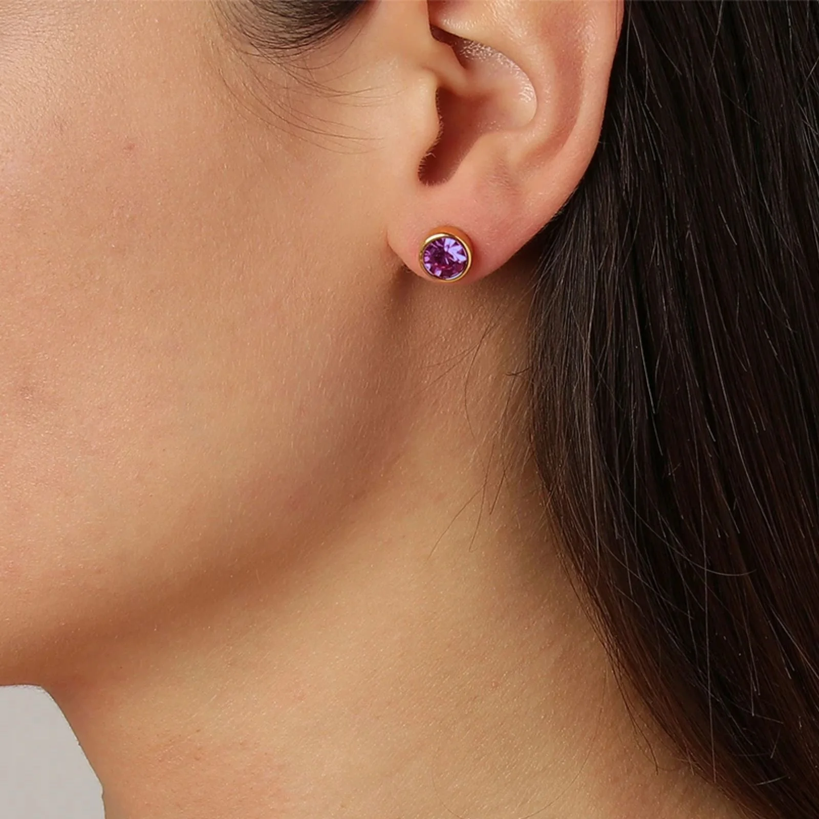 Dyrberg Kern Noble Gold Earrings - Amethyst - Image 3