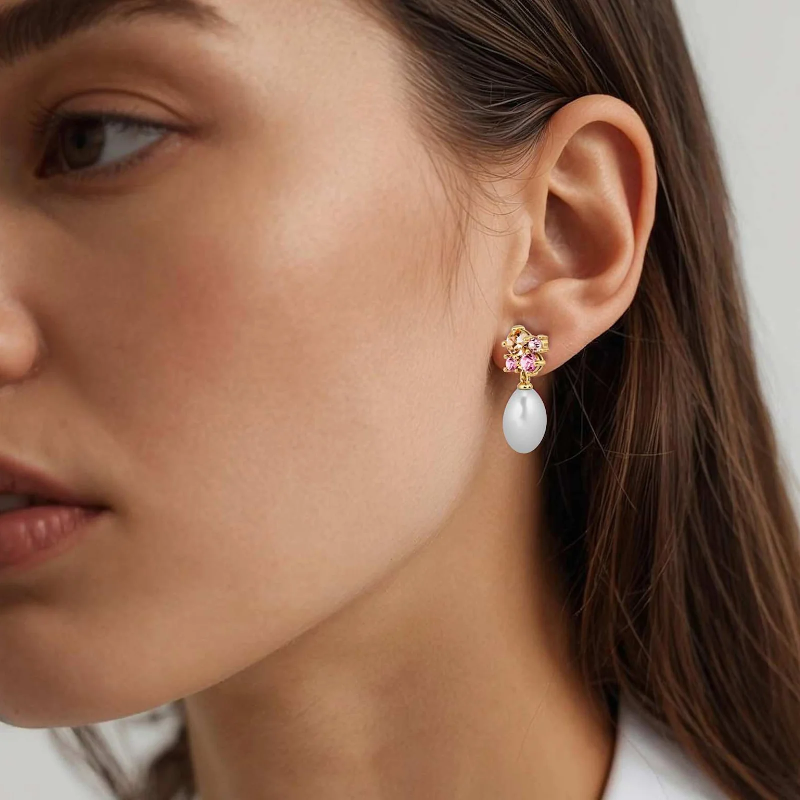DYRBERG/KERN Petun Gold White Pearl Drop Earrings - Rose - Image 2