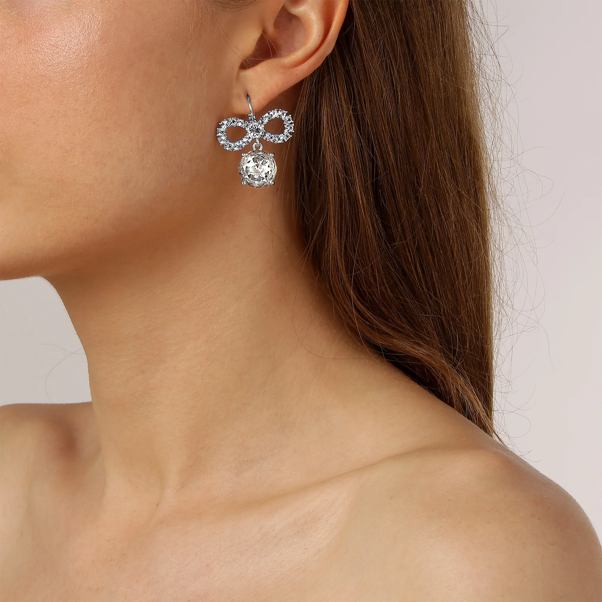 Dyrberg Kern Philippa Silver Bow Drop Earrings - Clear - Image 2