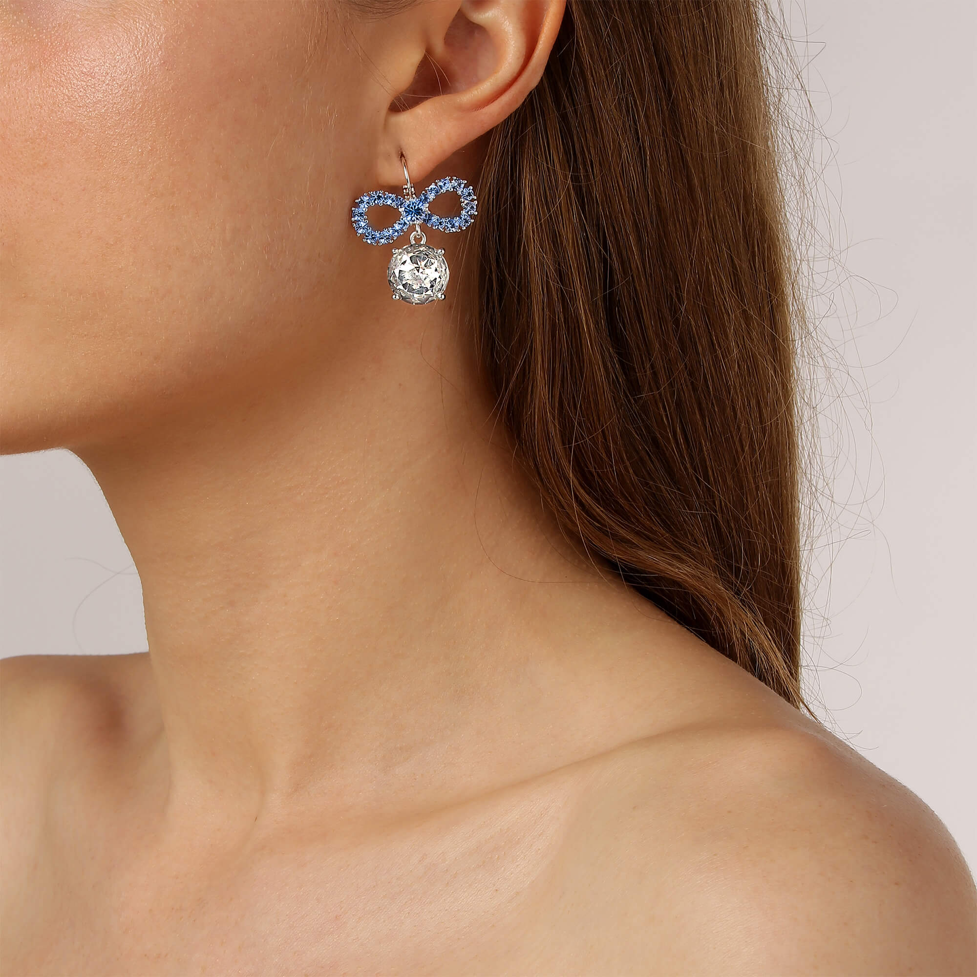 Dyrberg Kern Philippa Silver Bow Drop Earrings - Light Blue - Image 2