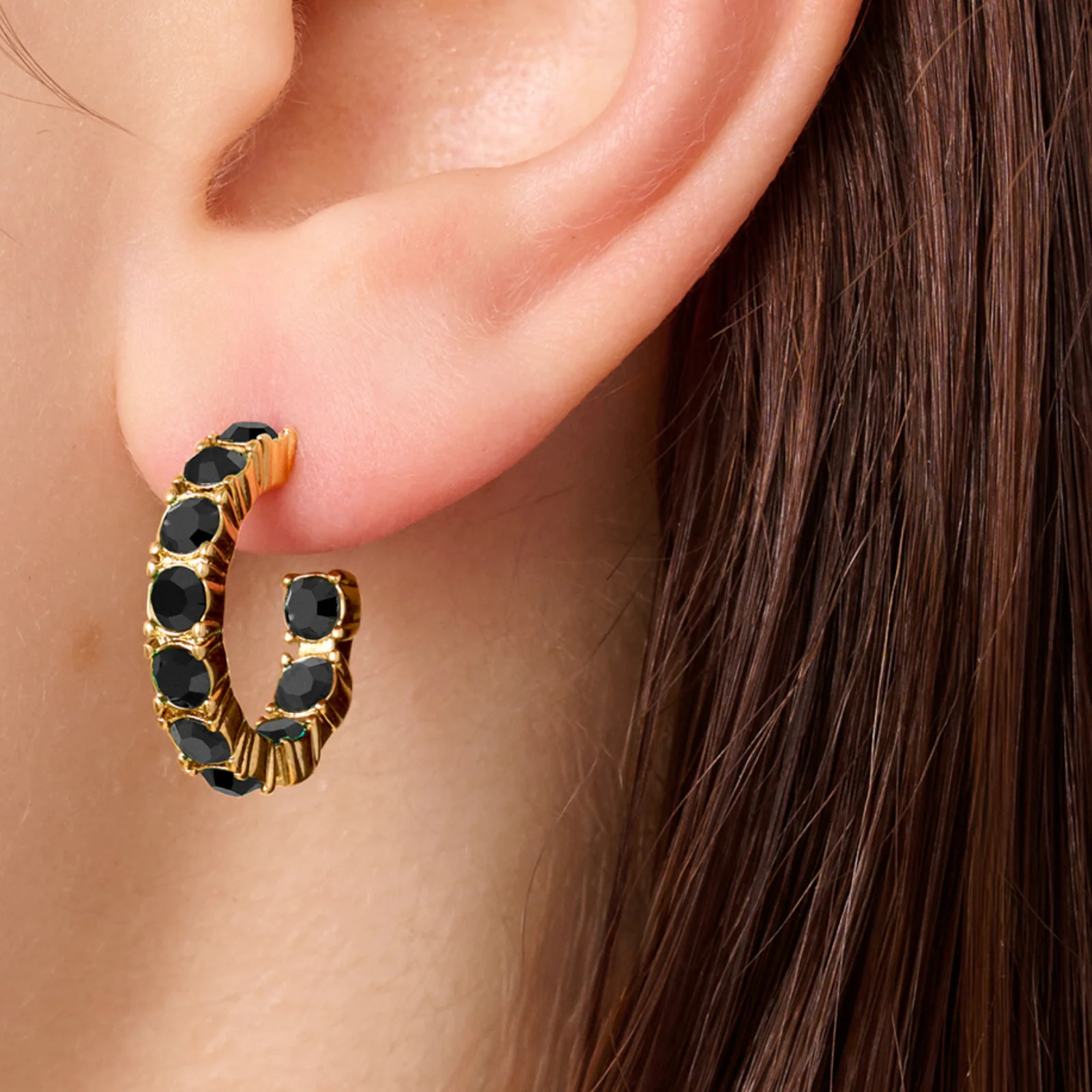 DYRBERG/KERN Raquel Gold Hoop Earrings - Black - Image 2
