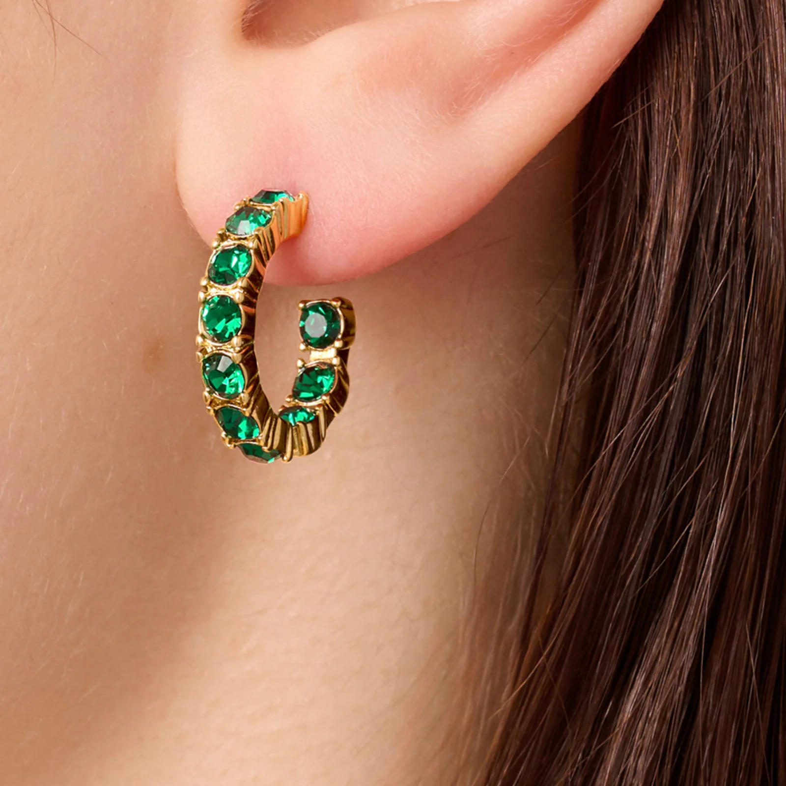DYRBERG/KERN Raquel Gold Hoop Earrings - Emerald Green - Image 2