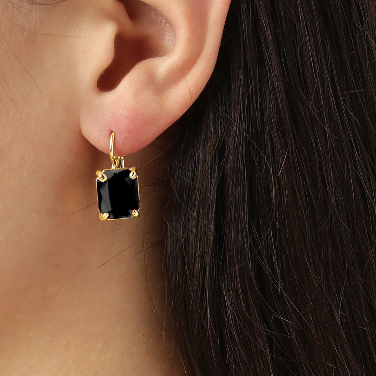 Dyrberg Kern Segin French Hook Gold Drop Earrings - Black - Image 2