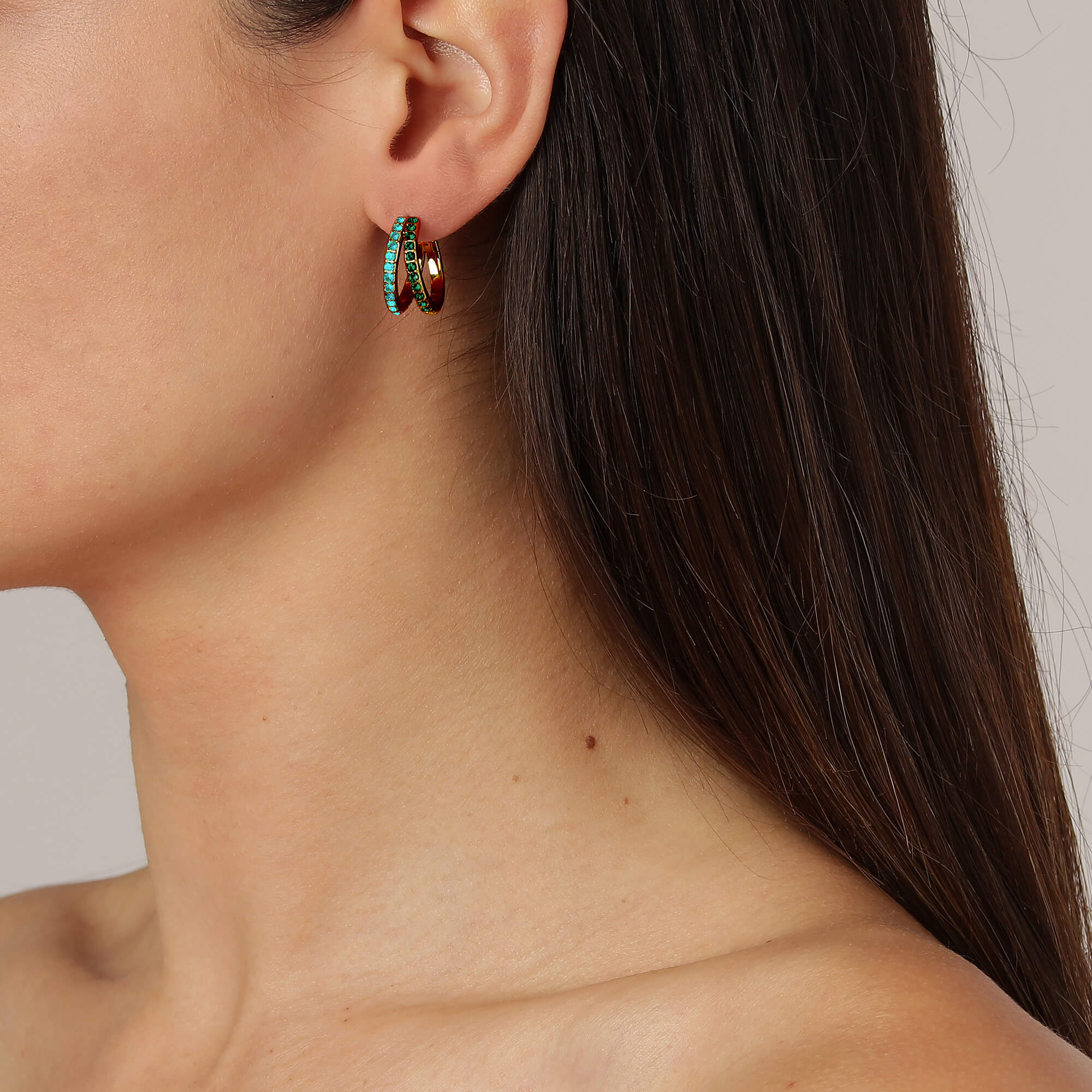 Dyrberg Kern Twinnie Gold Earrings - Green - Image 2