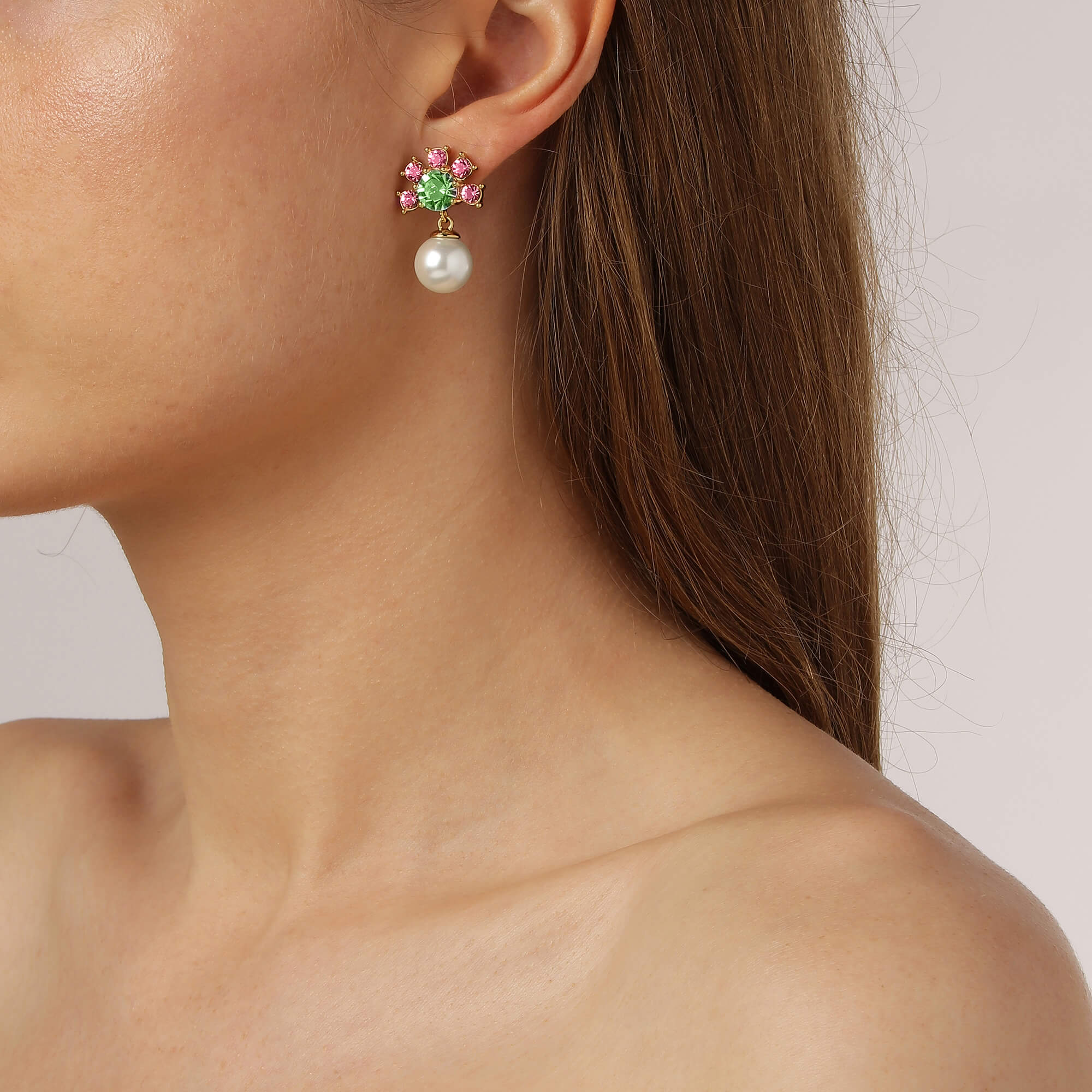 Dyrberg Kern Veronica Gold Drop Earrings - Rose Green - Image 2