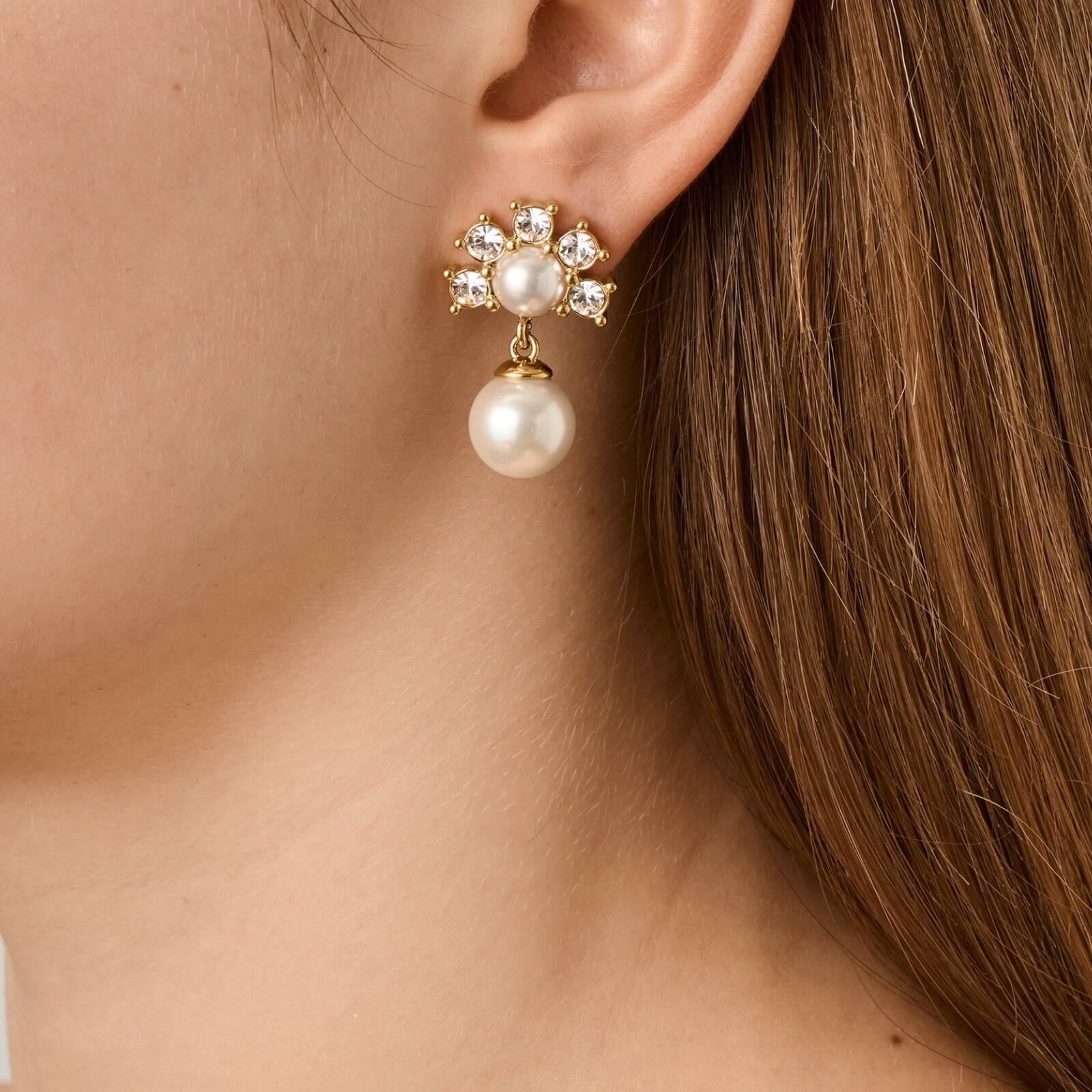Dyrberg Kern Veronica Gold Drop Earrings -  White Pearl - Image 2