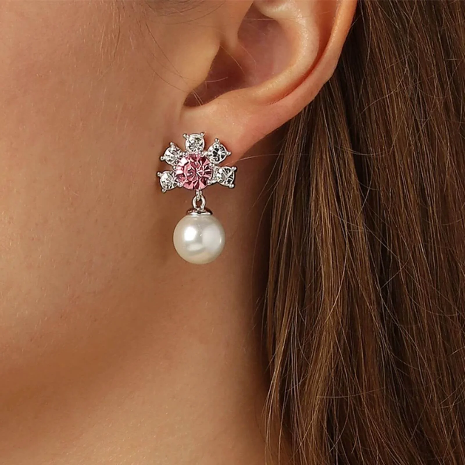 Dyrberg Kern Veronica Silver Drop Earrings - Rose - Image 2