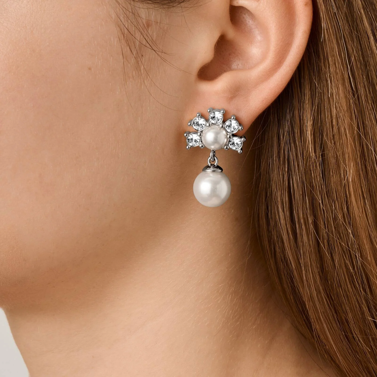 DYRBERG/KERN Veronica Silver Drop Earrings -  White Pearl - Image 2