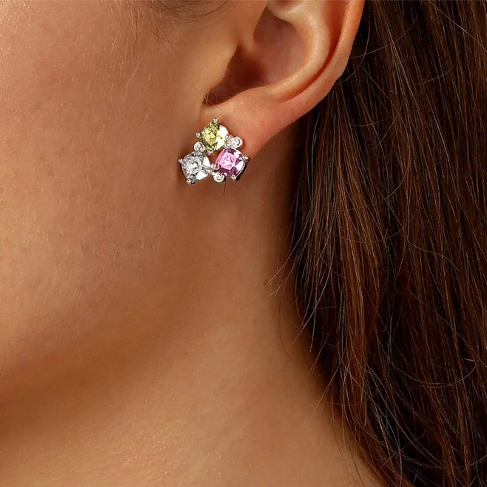 Dyrberg Kern Viena Silver Stud Earrings - Yellow Rose - Image 2