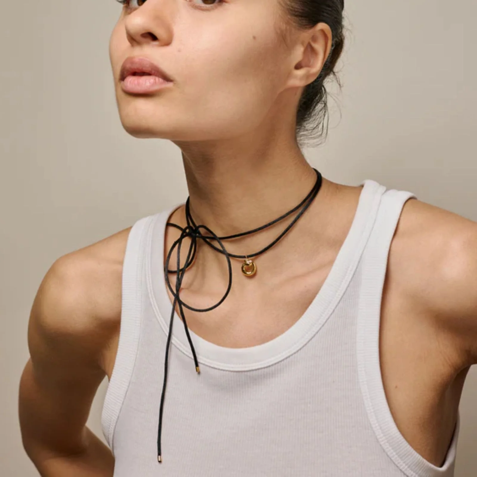 ENAMEL Copenhagen Gold Sora Black Tie Necklace - Image 2