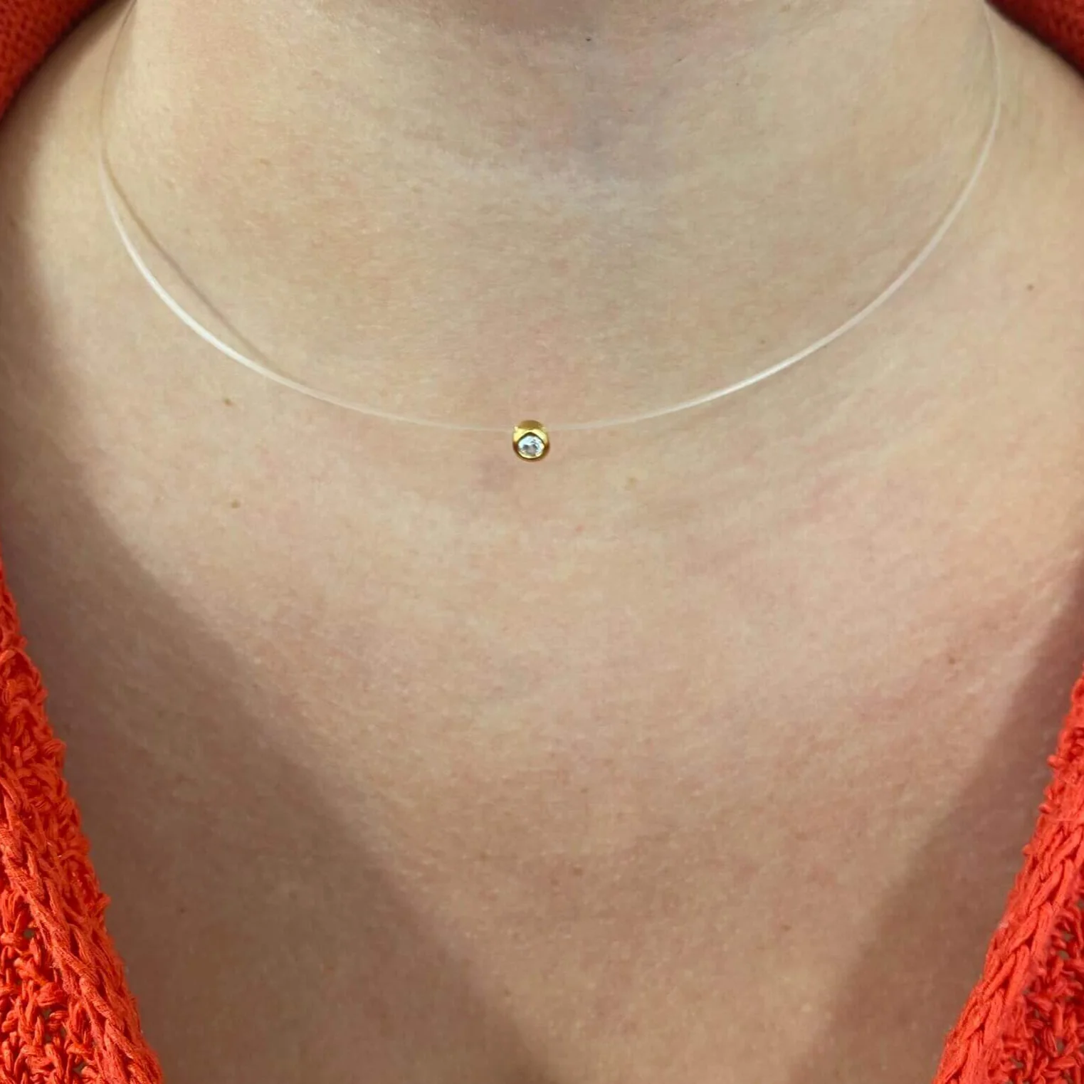 Floating Gold Plated Crystal Necklace - 3mm