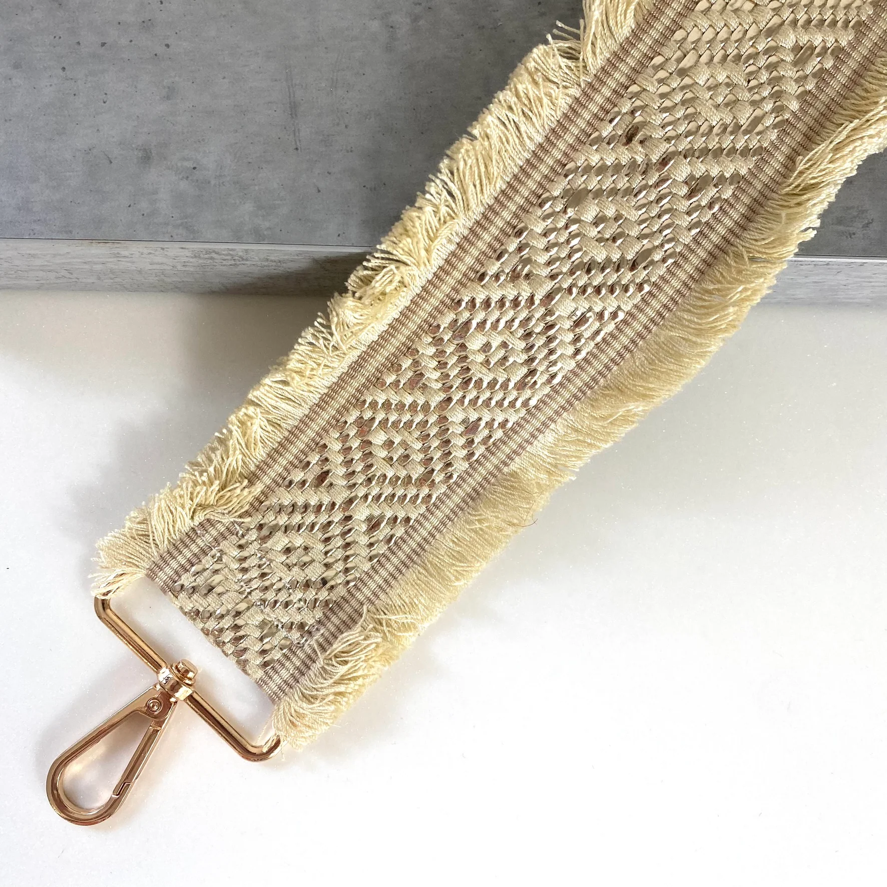 Gold Aztec Cream Fringed Bag Strap