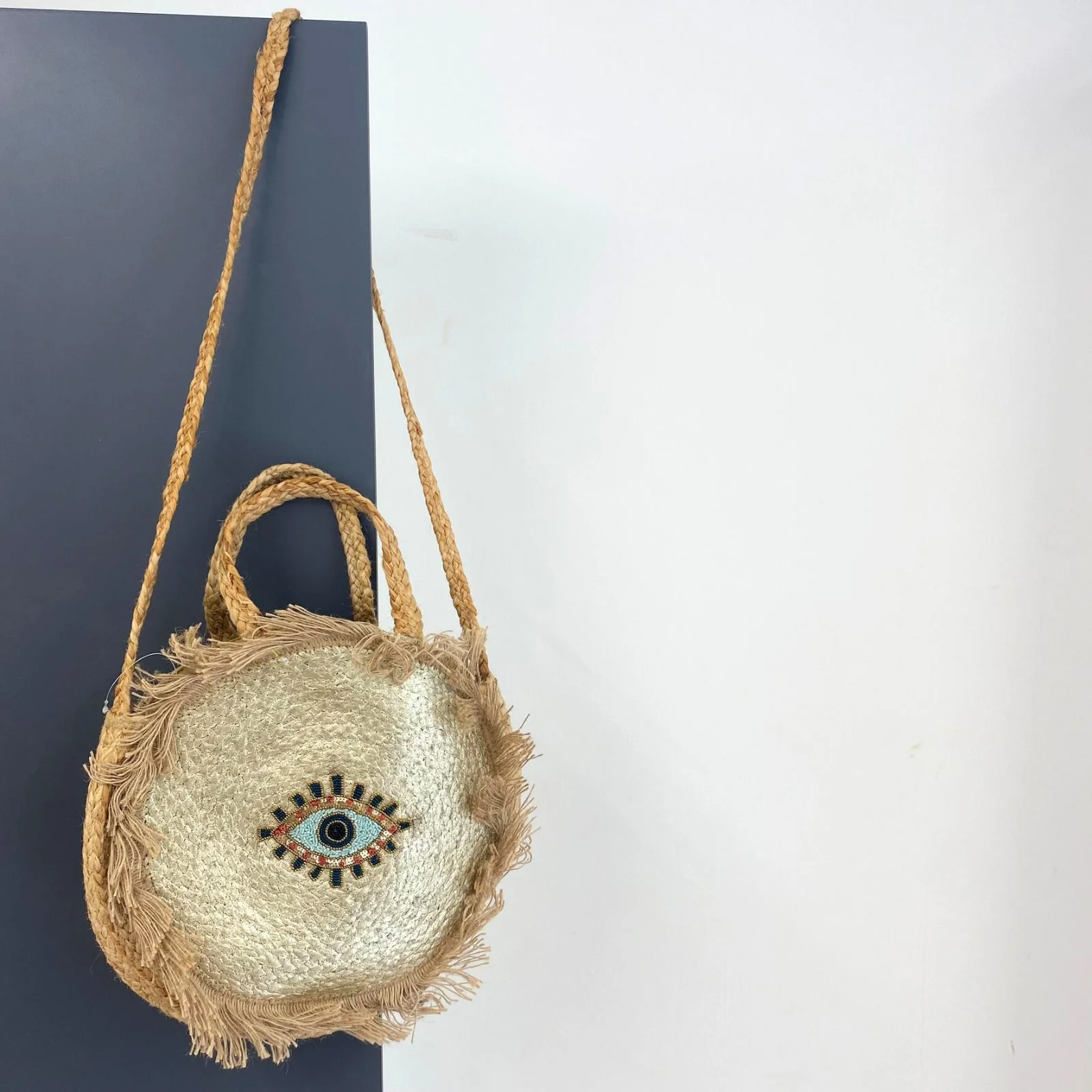 Gold Circular Evil Eye Jute Bag