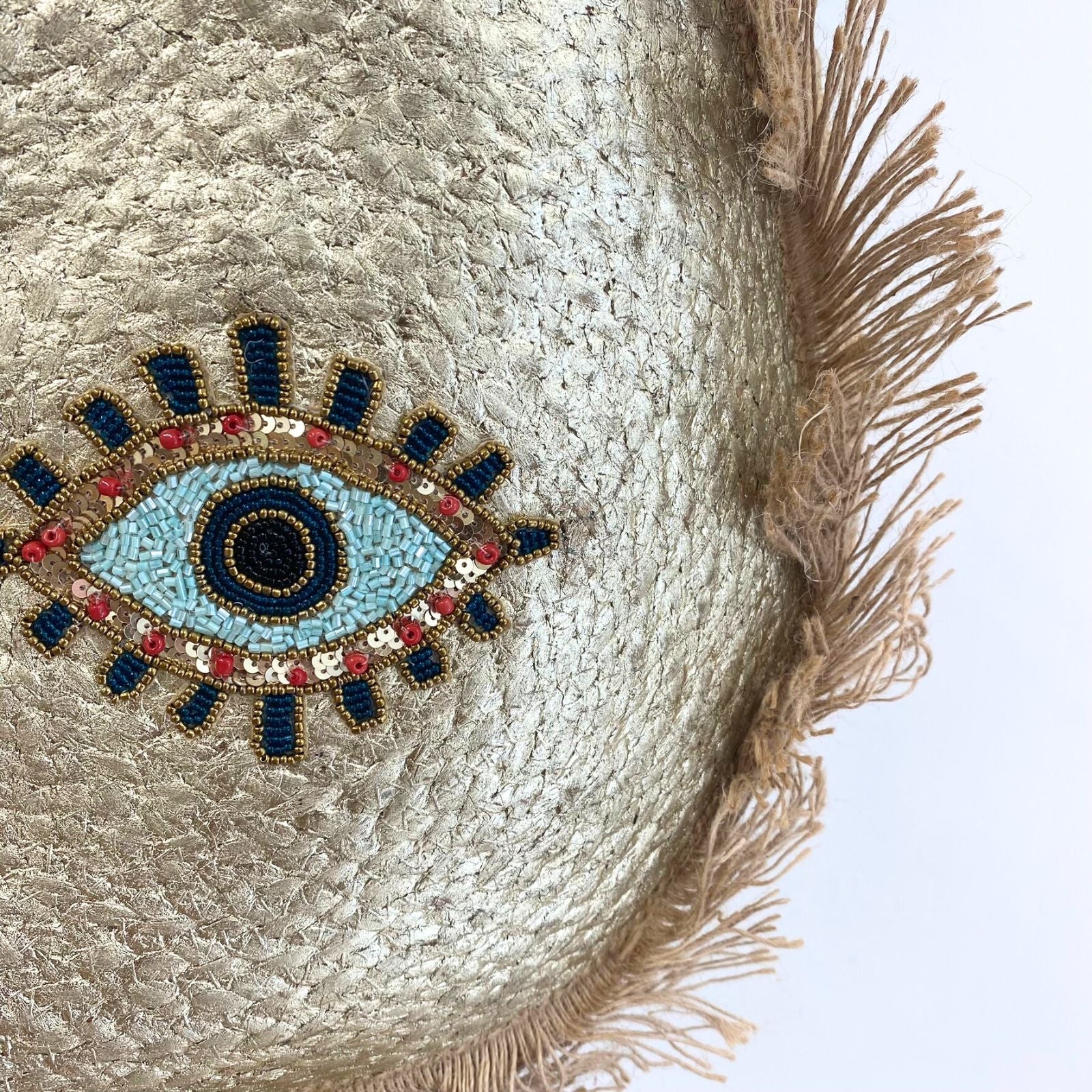 Gold Circular Evil Eye Jute Bag - Image 3