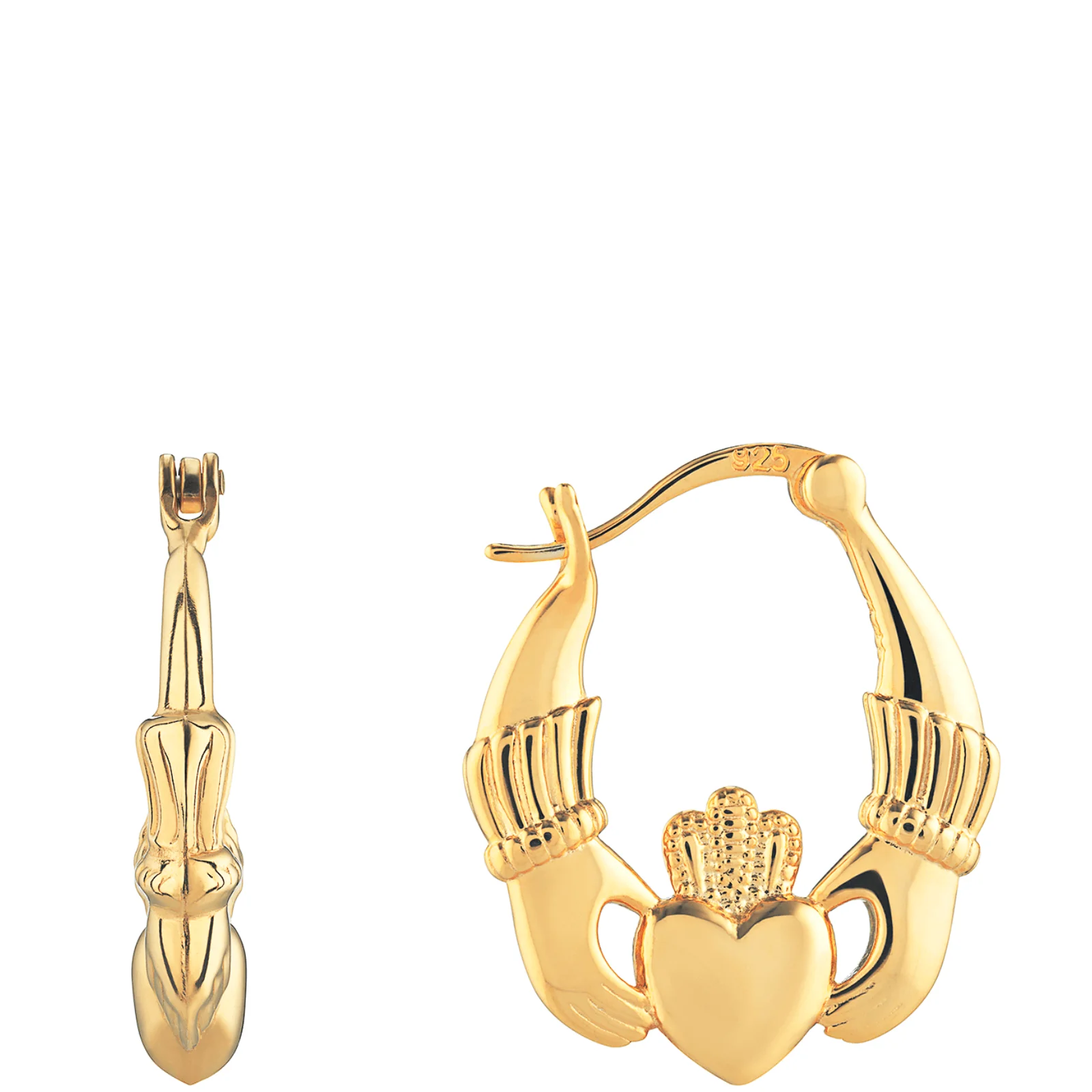 Gold Claddagh Hinged Hoop Earrings