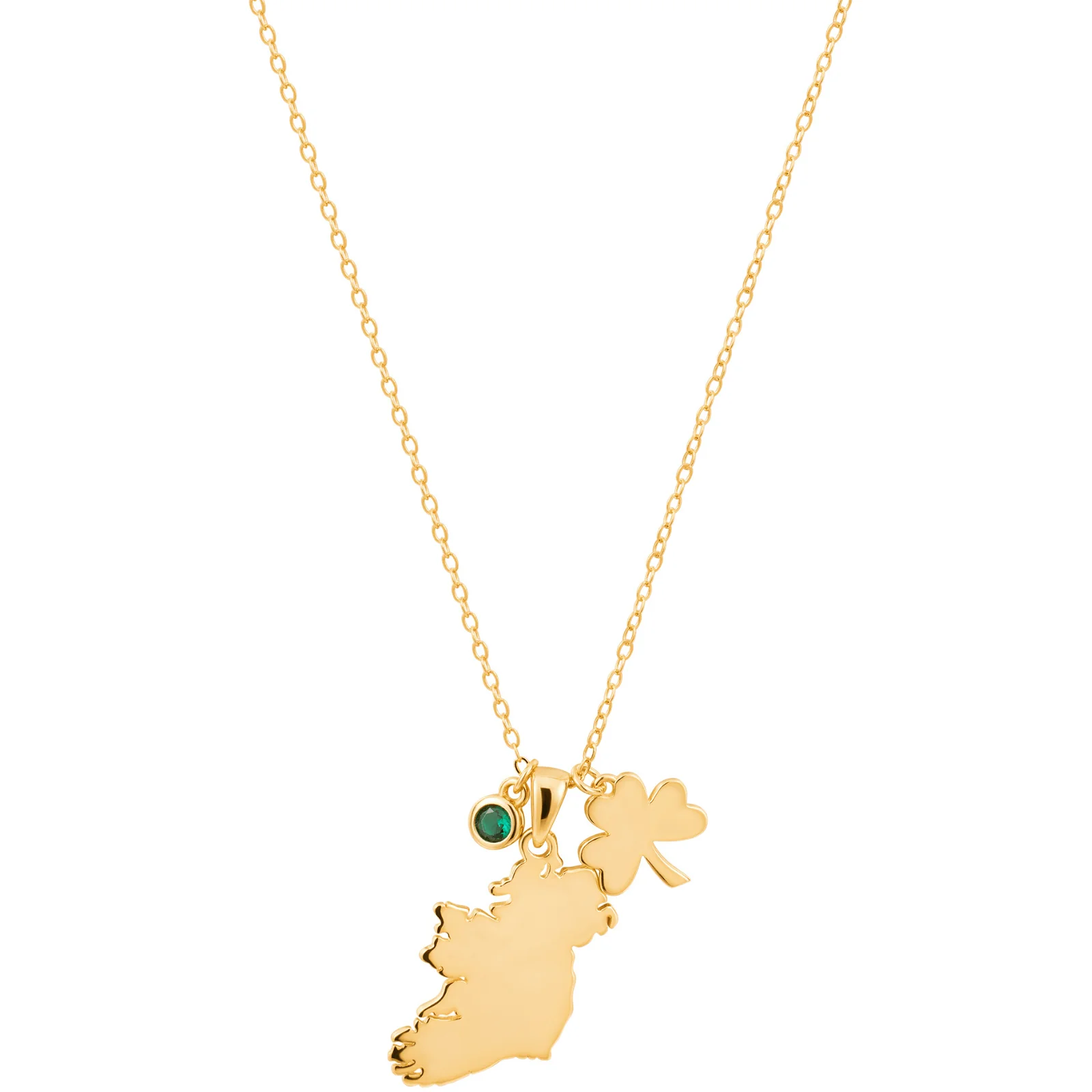 Gold Ireland & Shamrock Pendant Necklace