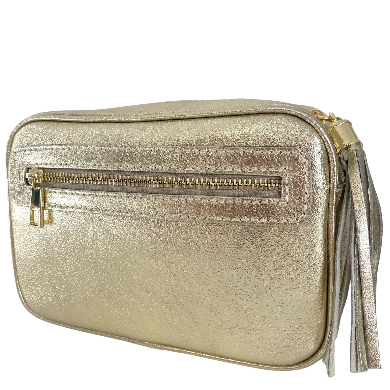 Gold Leather Crossbody Camera Bag