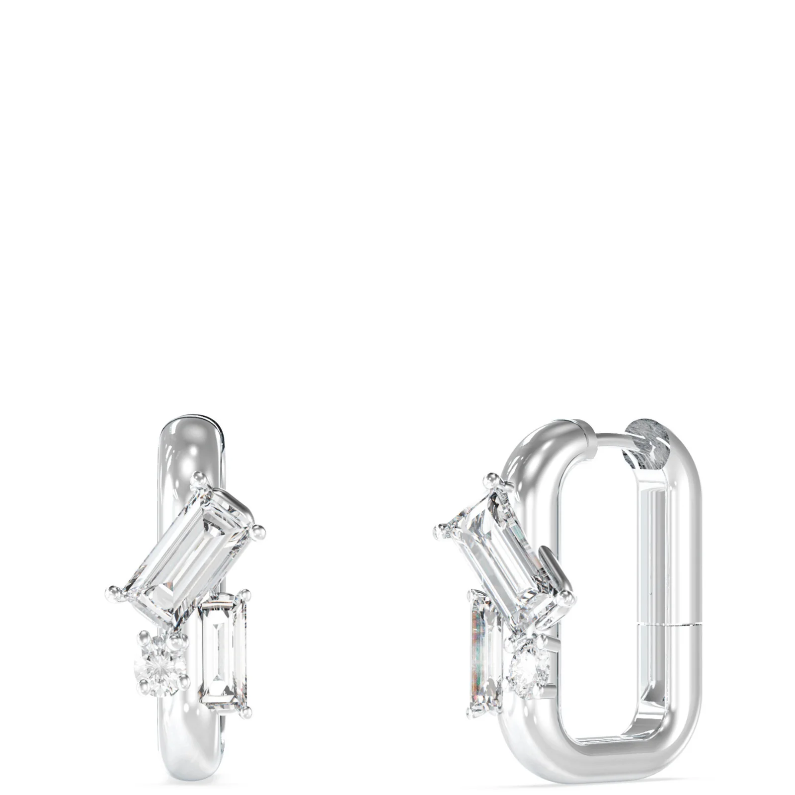 Guess Chandelier Silver & Crystal Oval Hoop Earrings