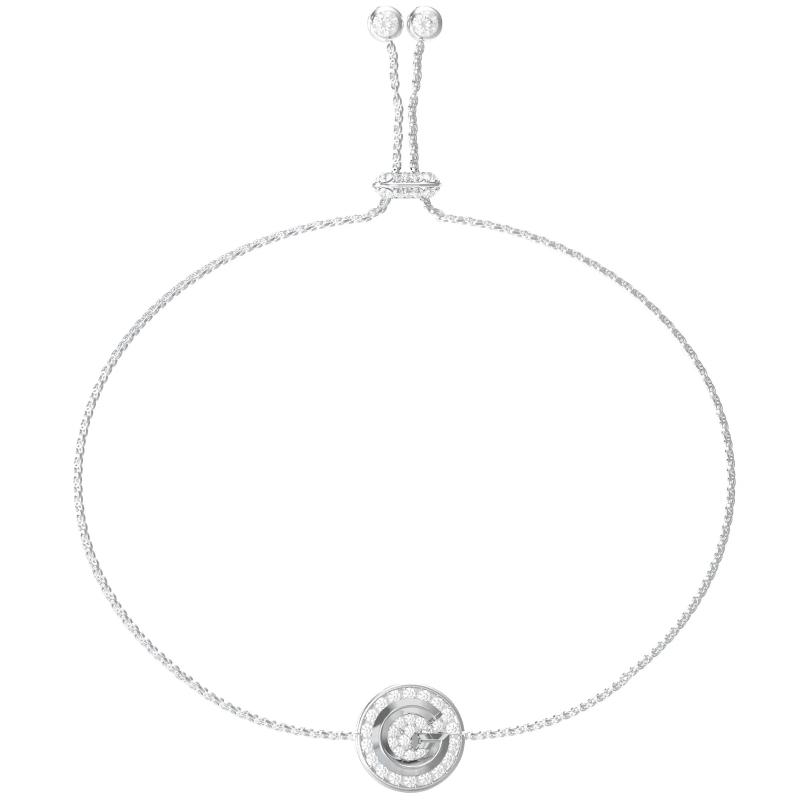 Guess G Logo Silver & Crystal Pave Disc Pendant Bracelet