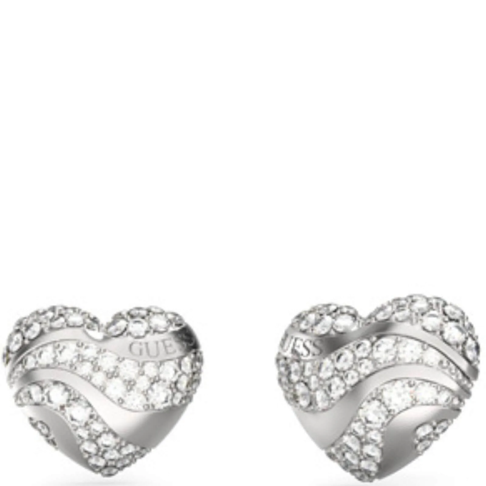Guess In My Heart Silver Crystal Stud Earrings
