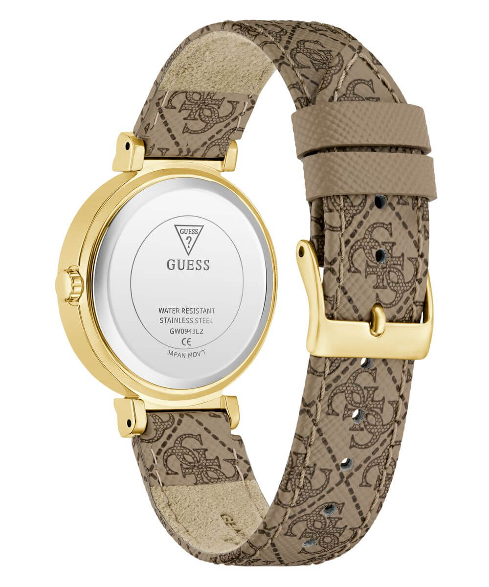 Guess Ivy Gold & Beige Branded Strap Watch - Image 4