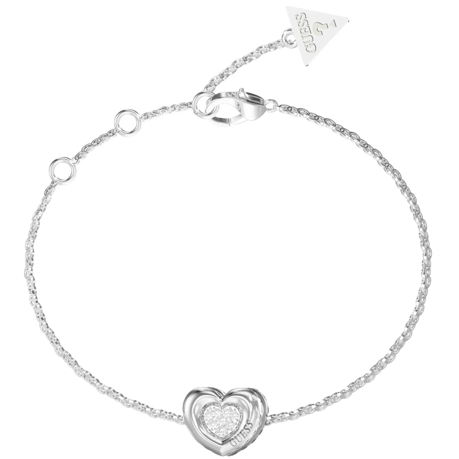 Guess Love Silver & Crystal Heart Pendant Bracelet