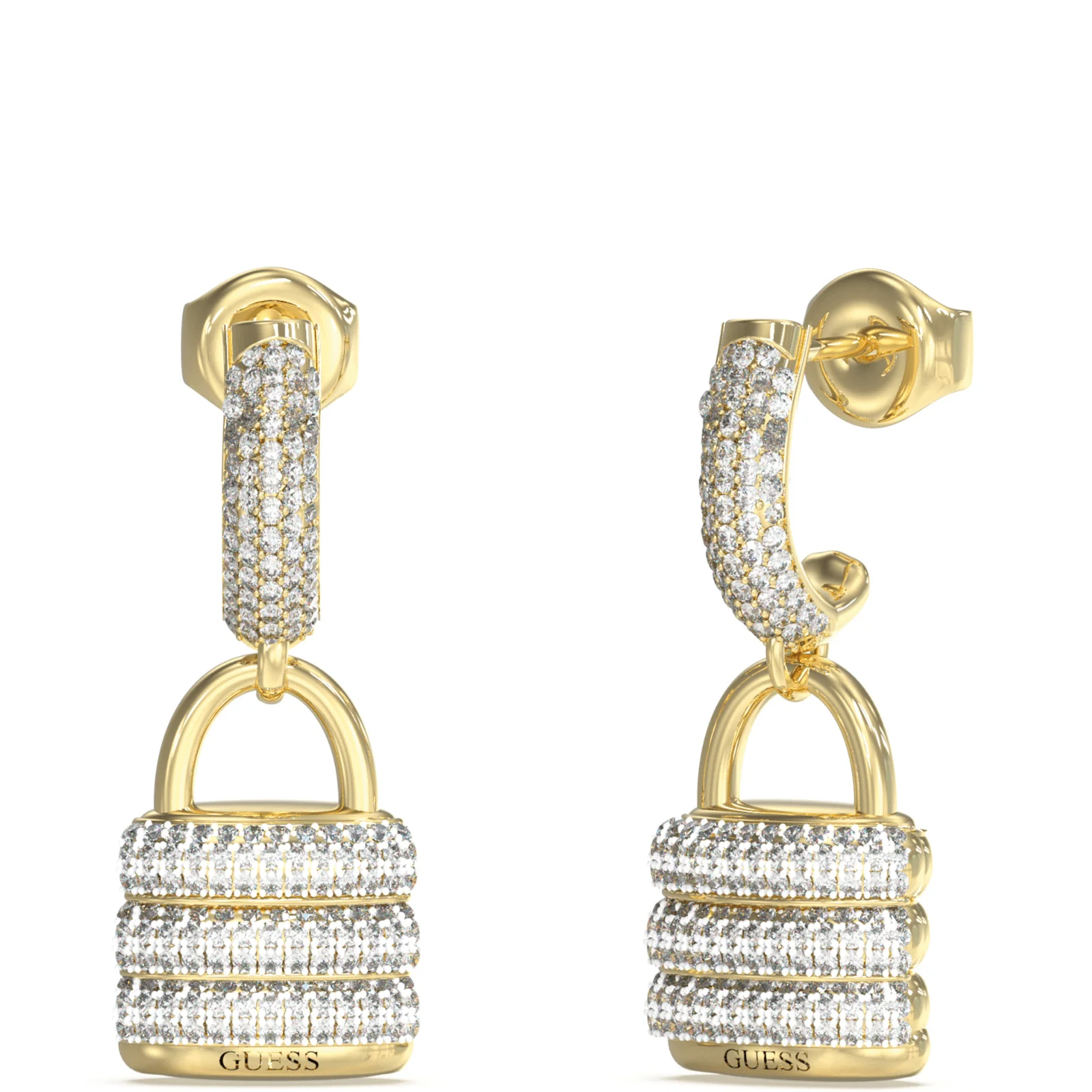 Guess My Secret Gold Padlock Half Hoop Earrings