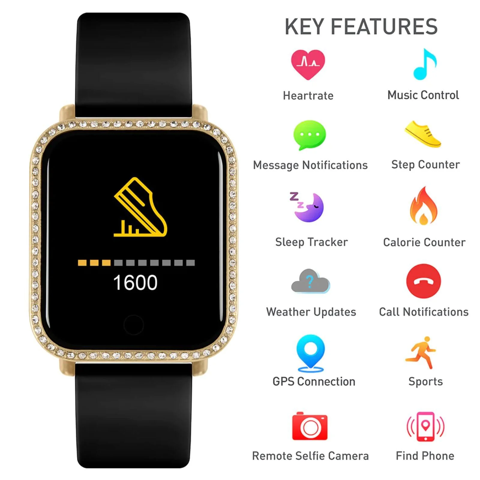 Reflex Active Square Smart Watch - Pink Rose Gold - Image 3