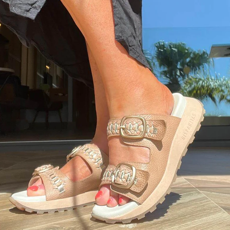Hispanitas Almond Leather Slip On Sandals - Image 5