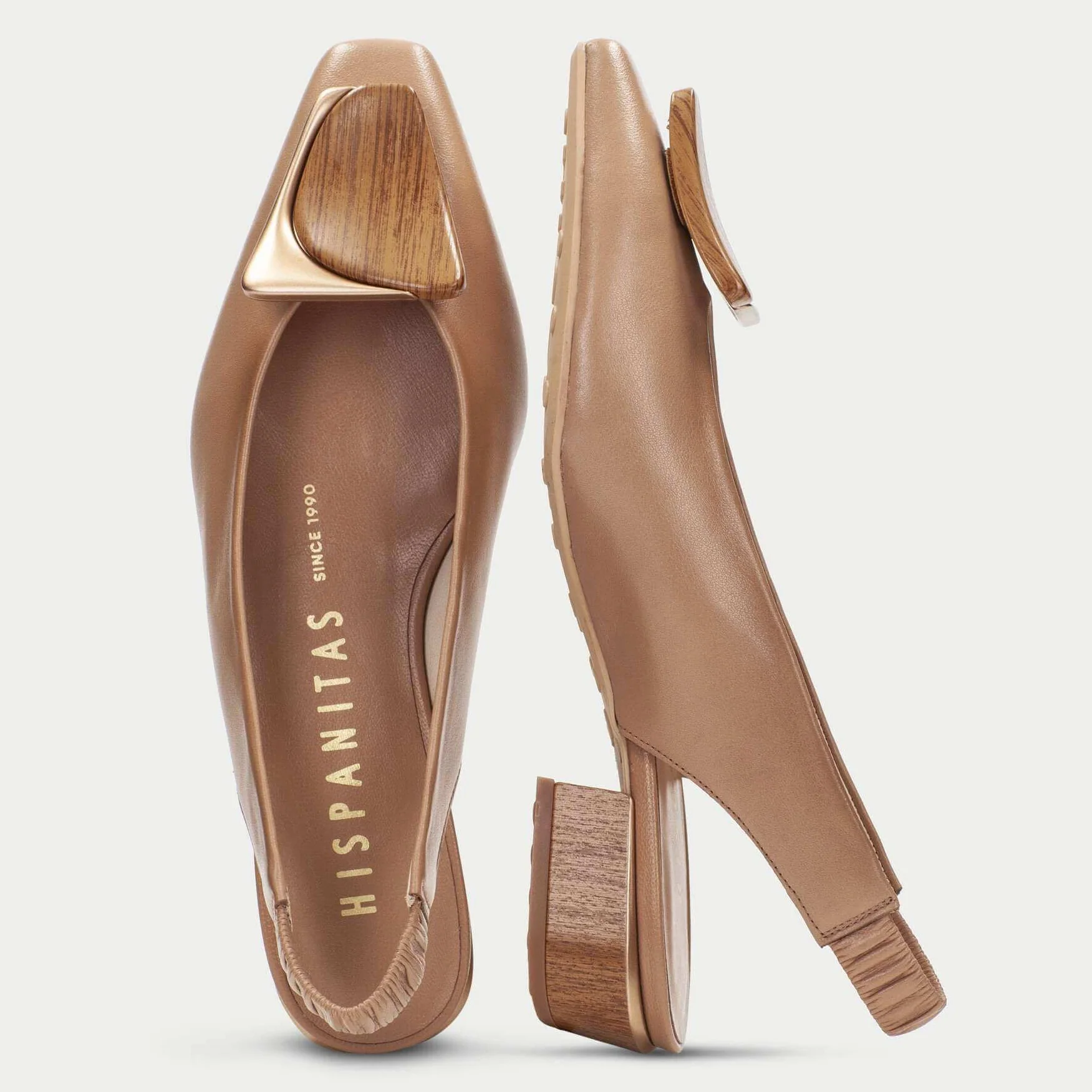 Hispanitas Almond Leather Small Heel Pointed Toe Sling Back Shoes - Image 4
