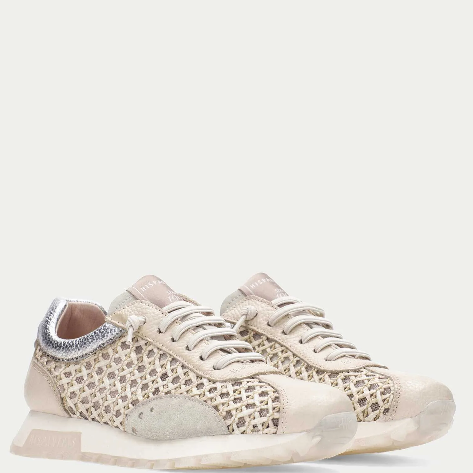 Hispanitas Beige Leather Woven Retro Sneakers - Image 2