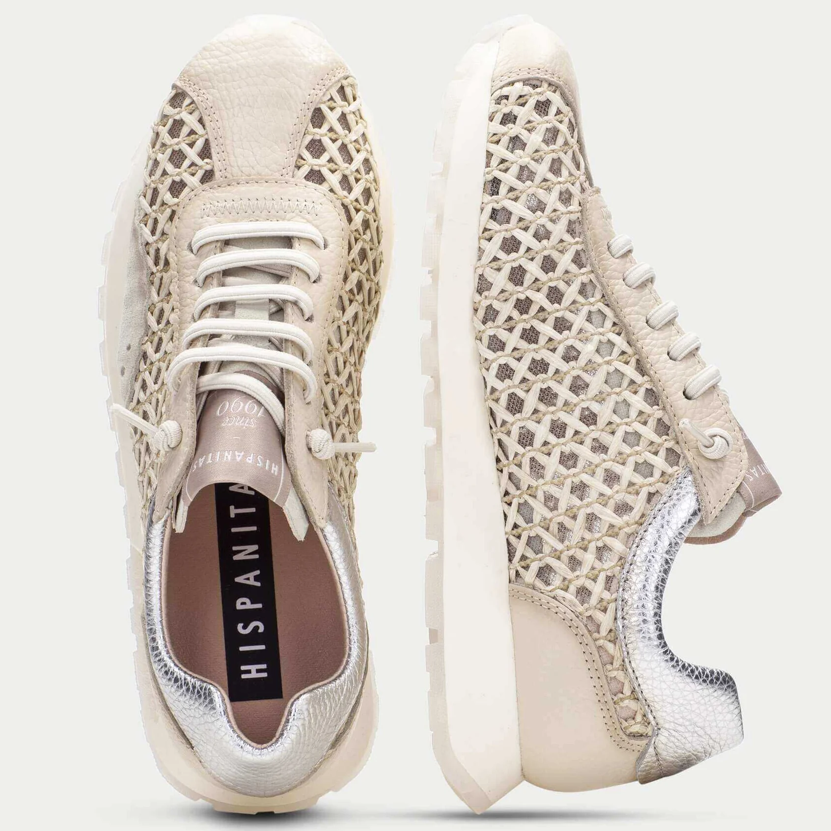 Hispanitas Beige Leather Woven Retro Sneakers - Image 3
