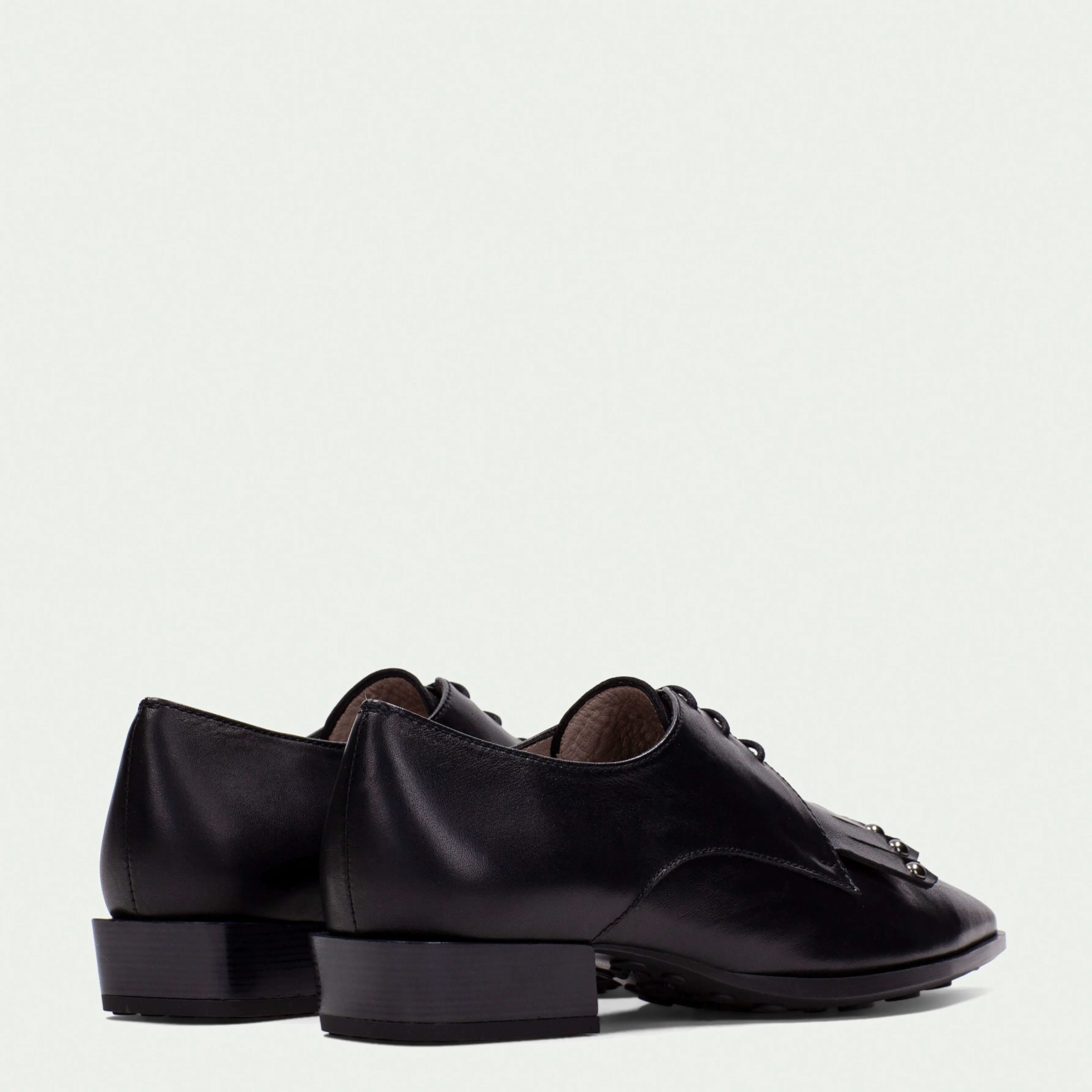 Hispanitas Black Leather Pointed Toe Flat Brogues - Image 3