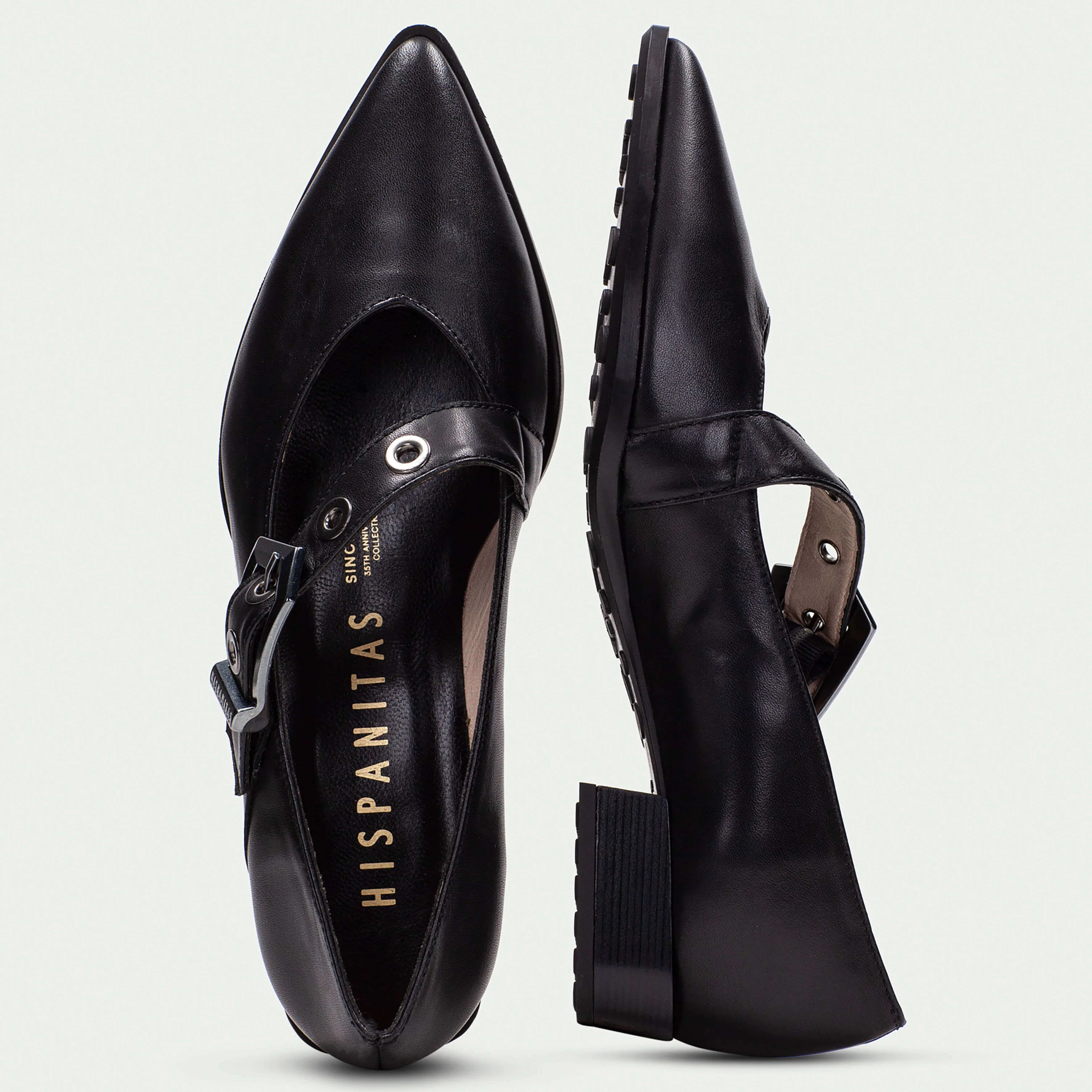 Hispanitas Black Leather Pointed Toe Flats - Image 4