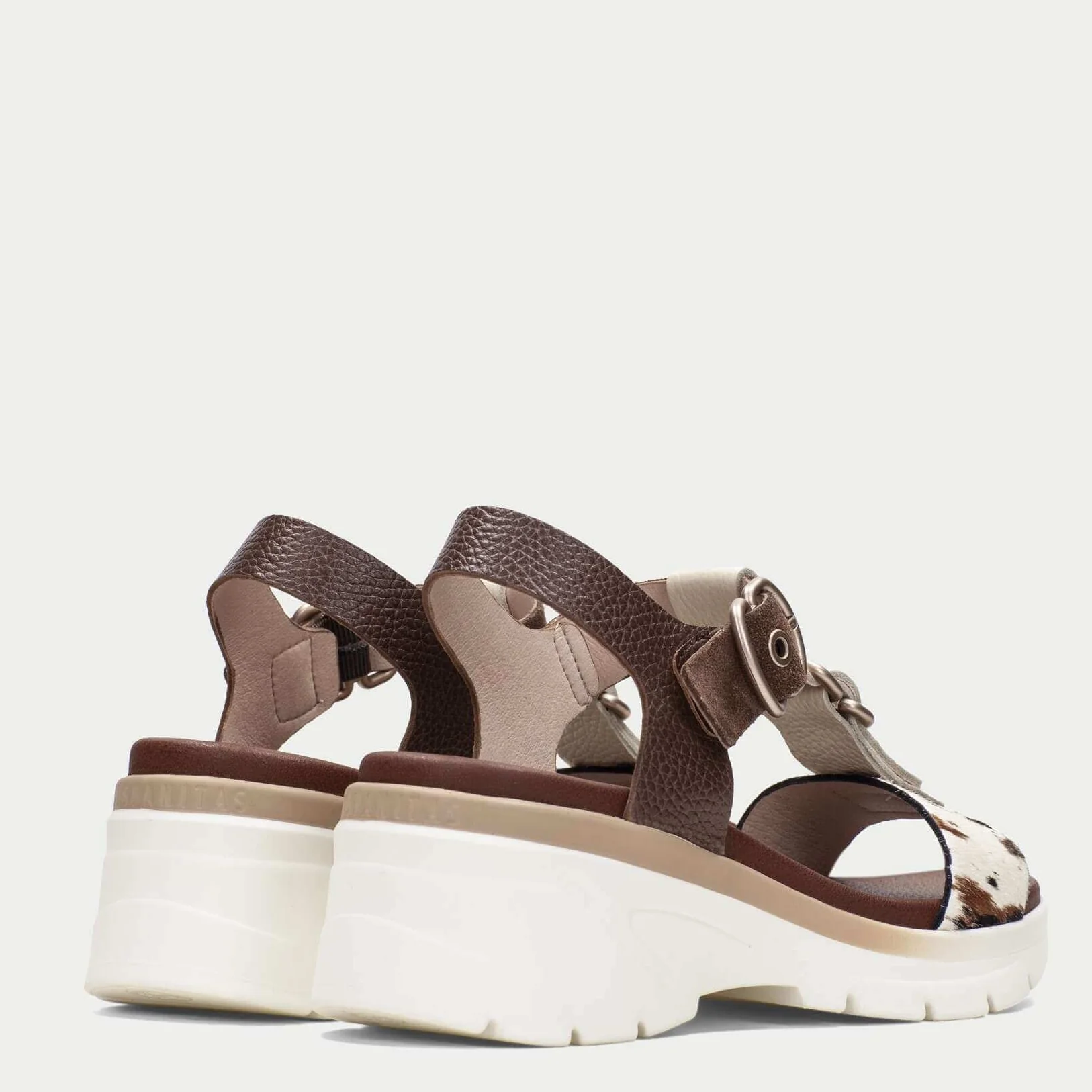 Hispanitas Brown Cow Patterned Leather Elevated Sole Sandals - Image 3
