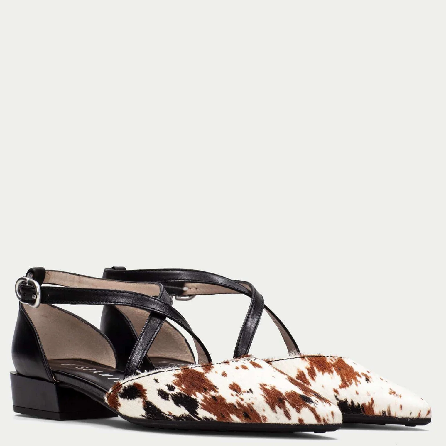 Hispanitas Brown Cow Patterned Leather Strappy Pointed Toe Shoes - Image 3