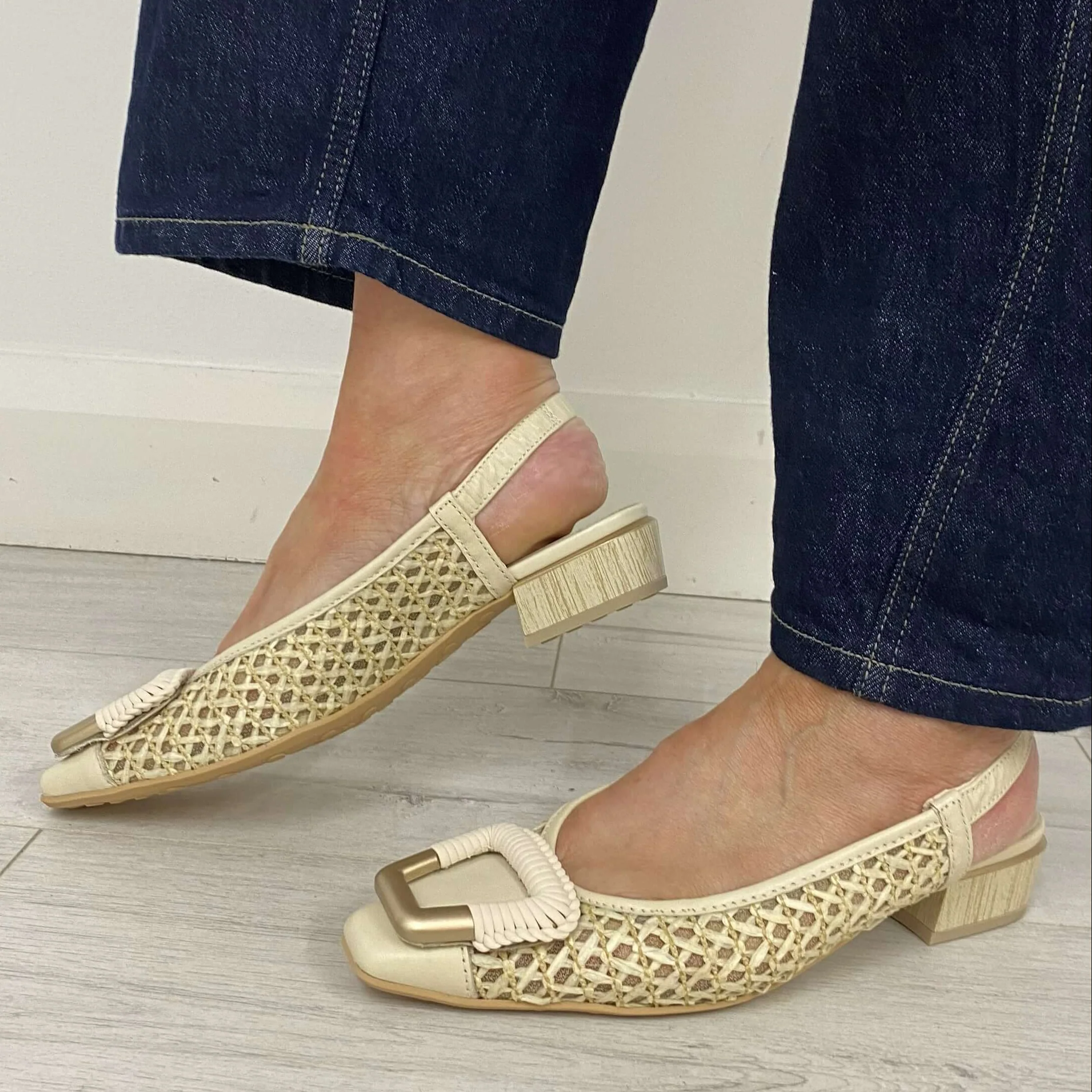 Hispanitas Butter Leather Small Heel Pointed Toe Sling Back Shoes - Image 5