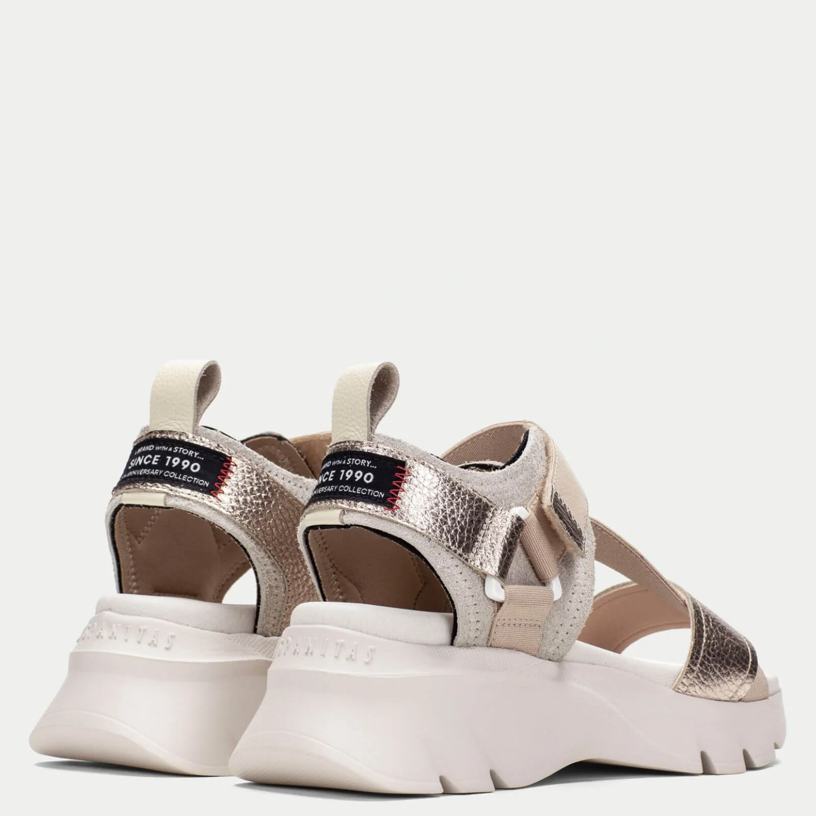 Hispanitas Sporty Silver & Gold Leather Velcro Strap Sandals - Image 4