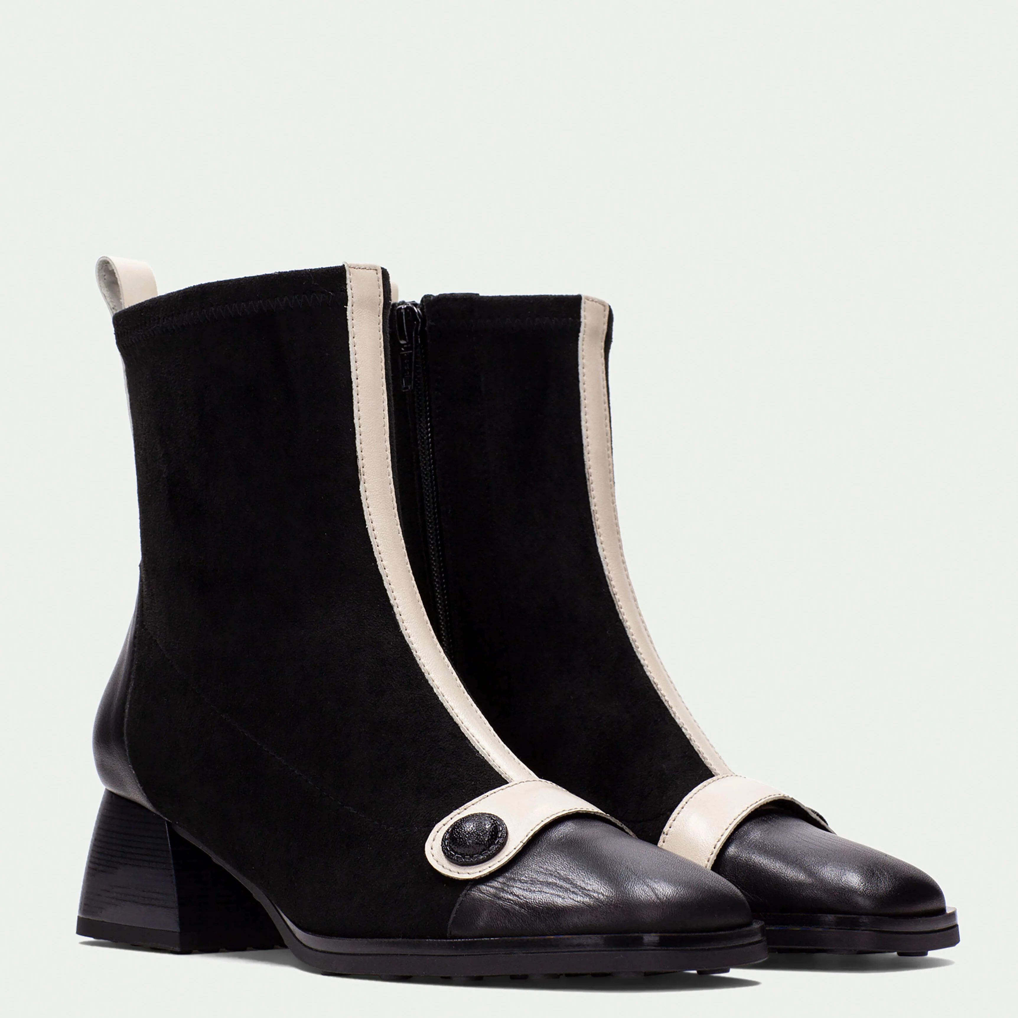 Hispanitas Cream & Black Leather Small Heel Boots - Image 3