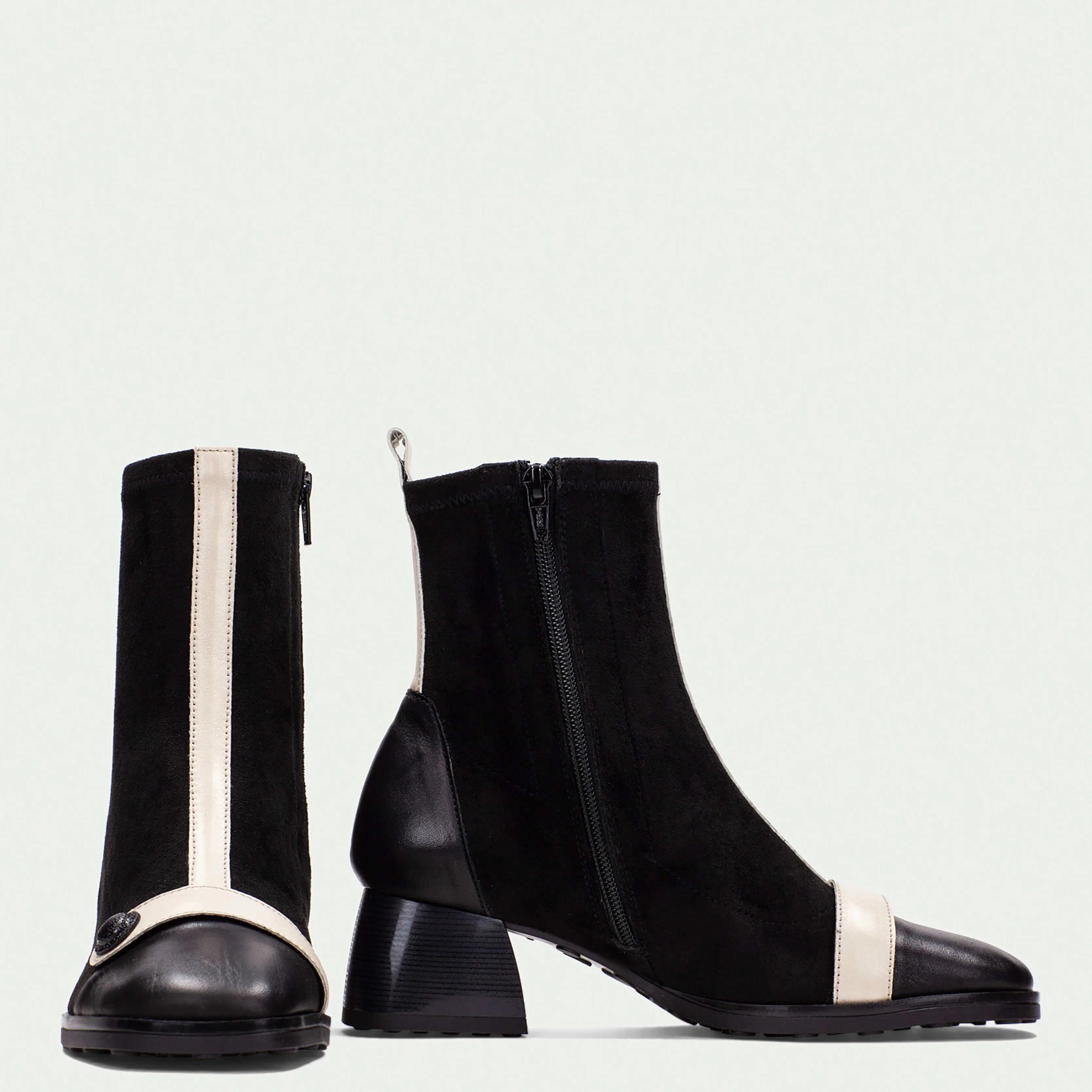 Hispanitas Cream & Black Leather Small Heel Boots - Image 4