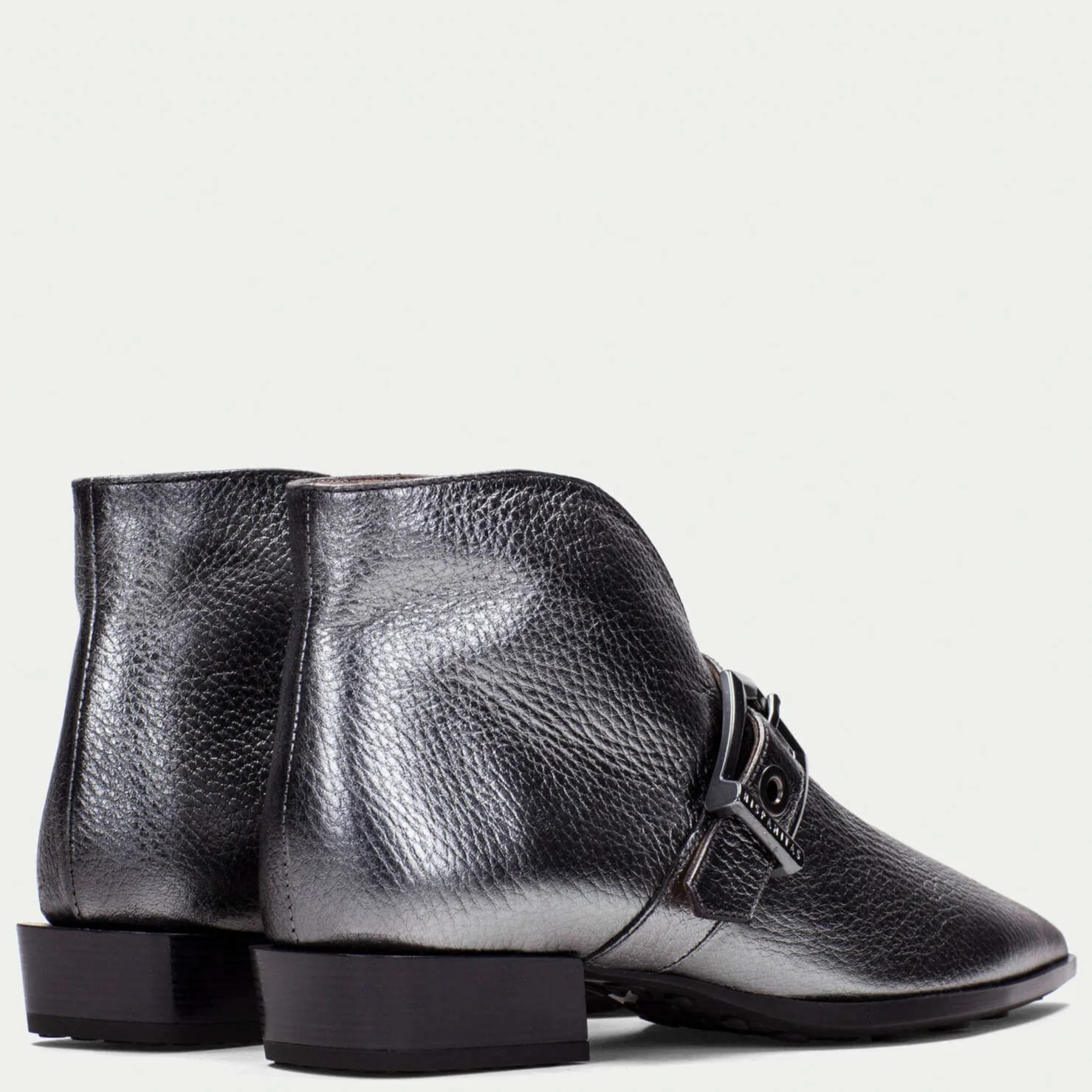Hispanitas Dark Silver Leather Buckle Pointed Toe Flat Boots - Image 3