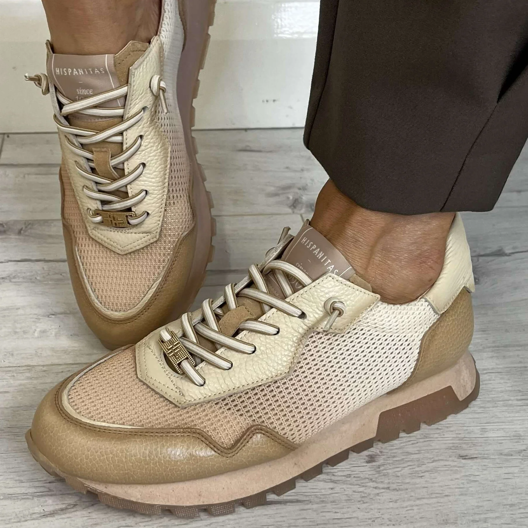 Hispanitas Neutral Leather Retro Sneakers - Image 4