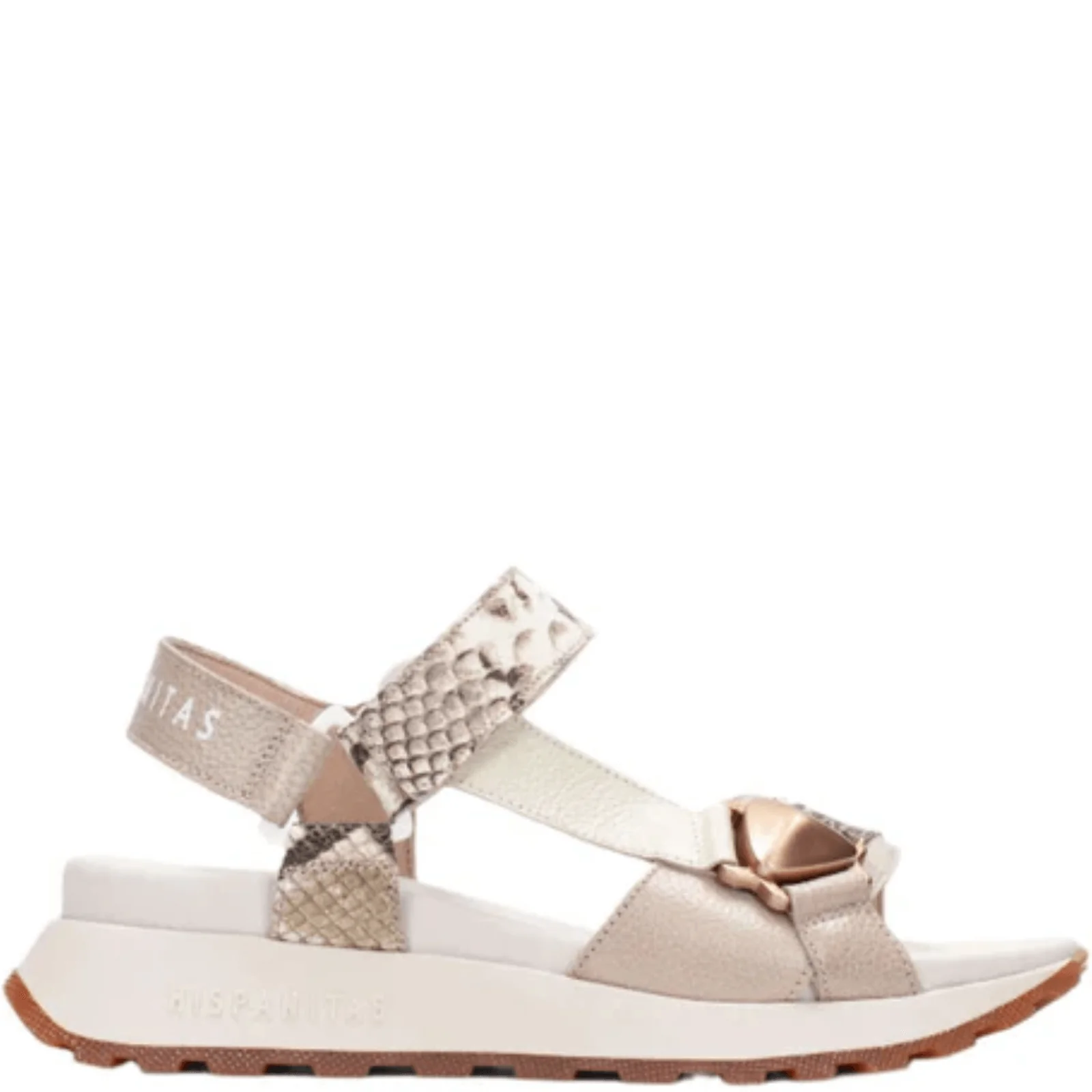 Hispanitas Beige Leather Velcro Strap Sandals