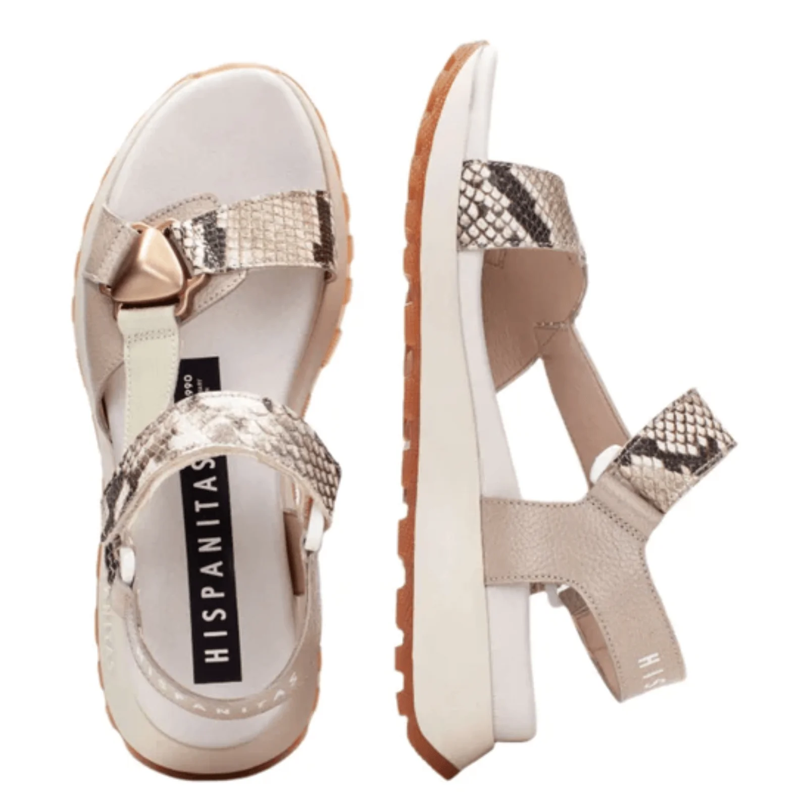 Hispanitas Beige Leather Velcro Strap Sandals - Image 2
