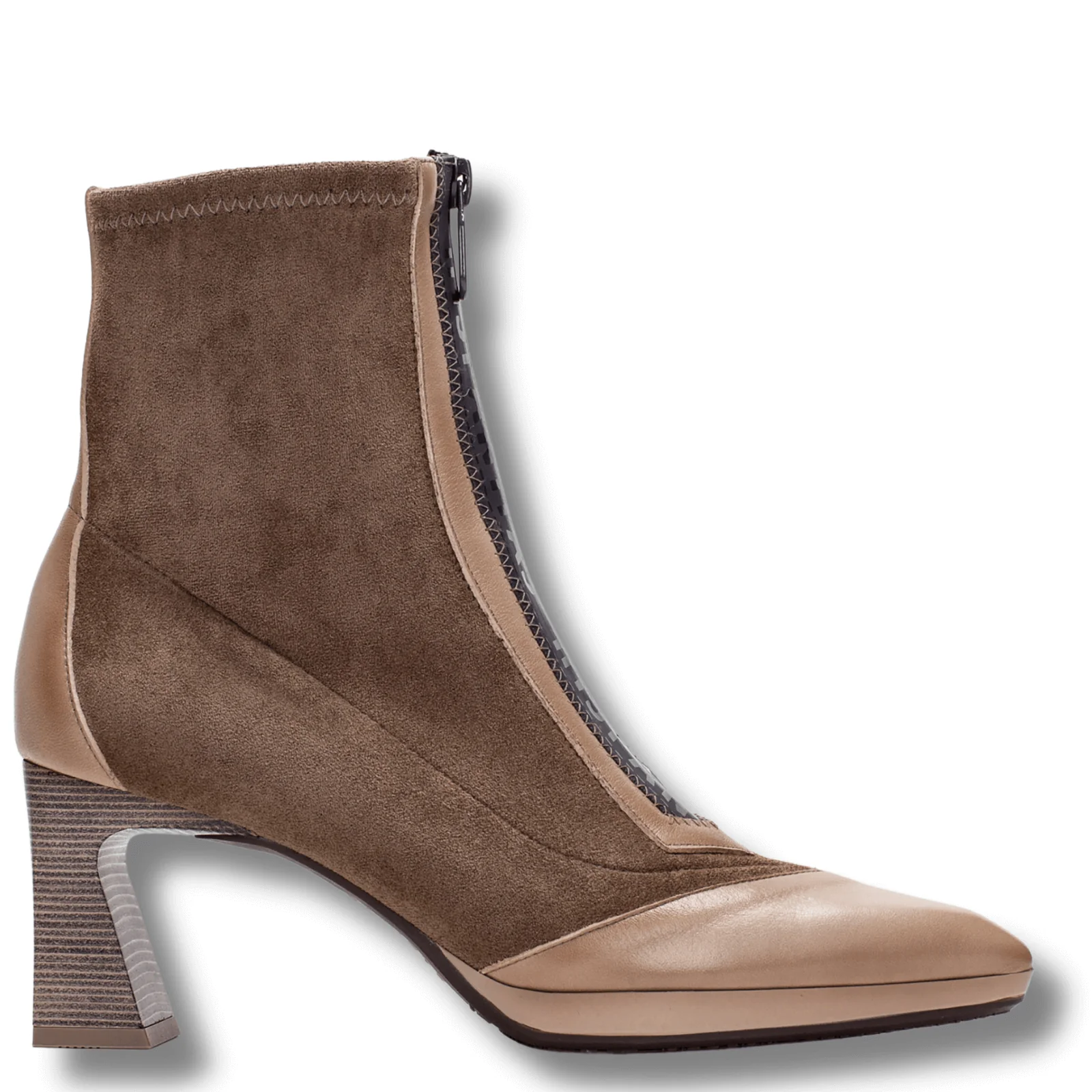 Hispanitas Taupe & Cream Suede Leather Pointed Toe Boots