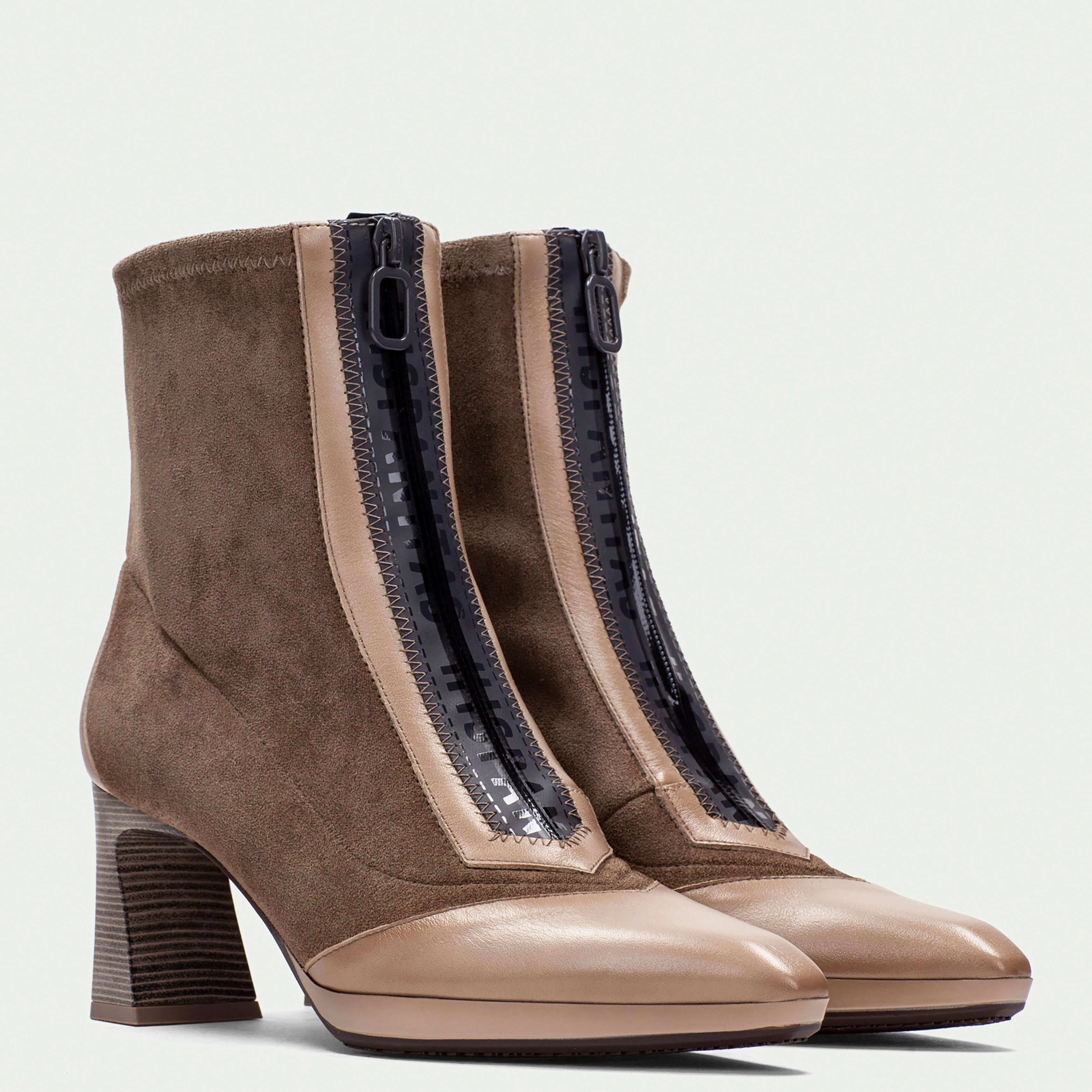 Hispanitas Taupe & Cream Suede Leather Pointed Toe Boots - Image 2