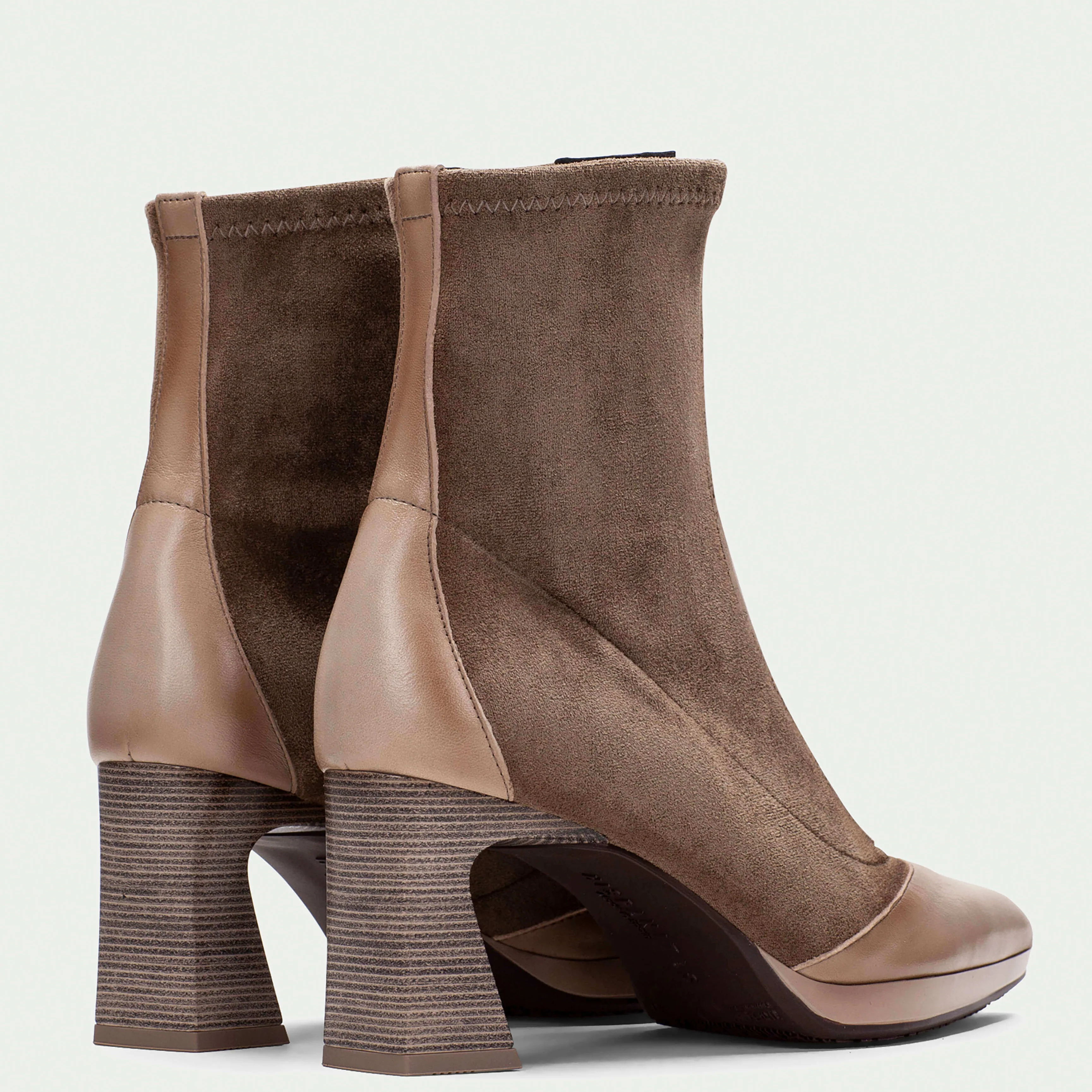 Hispanitas Taupe & Cream Suede Leather Pointed Toe Boots - Image 3
