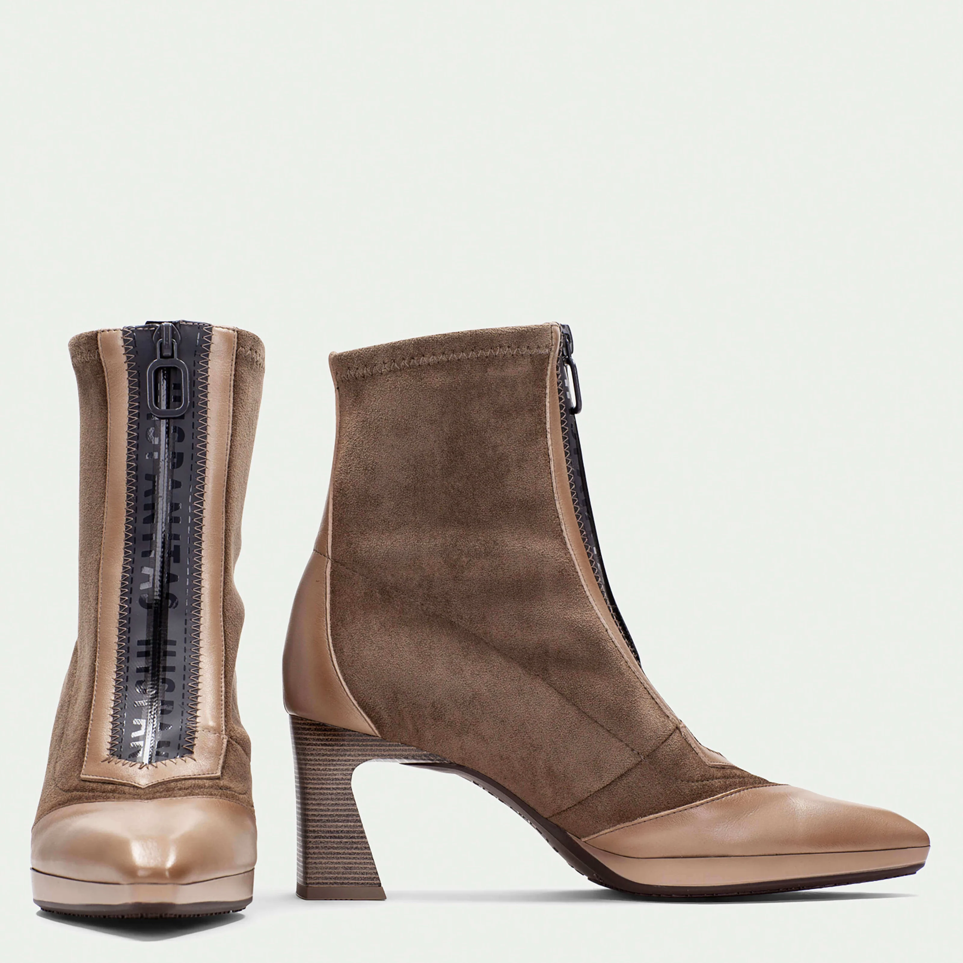 Hispanitas Taupe & Cream Suede Leather Pointed Toe Boots - Image 4