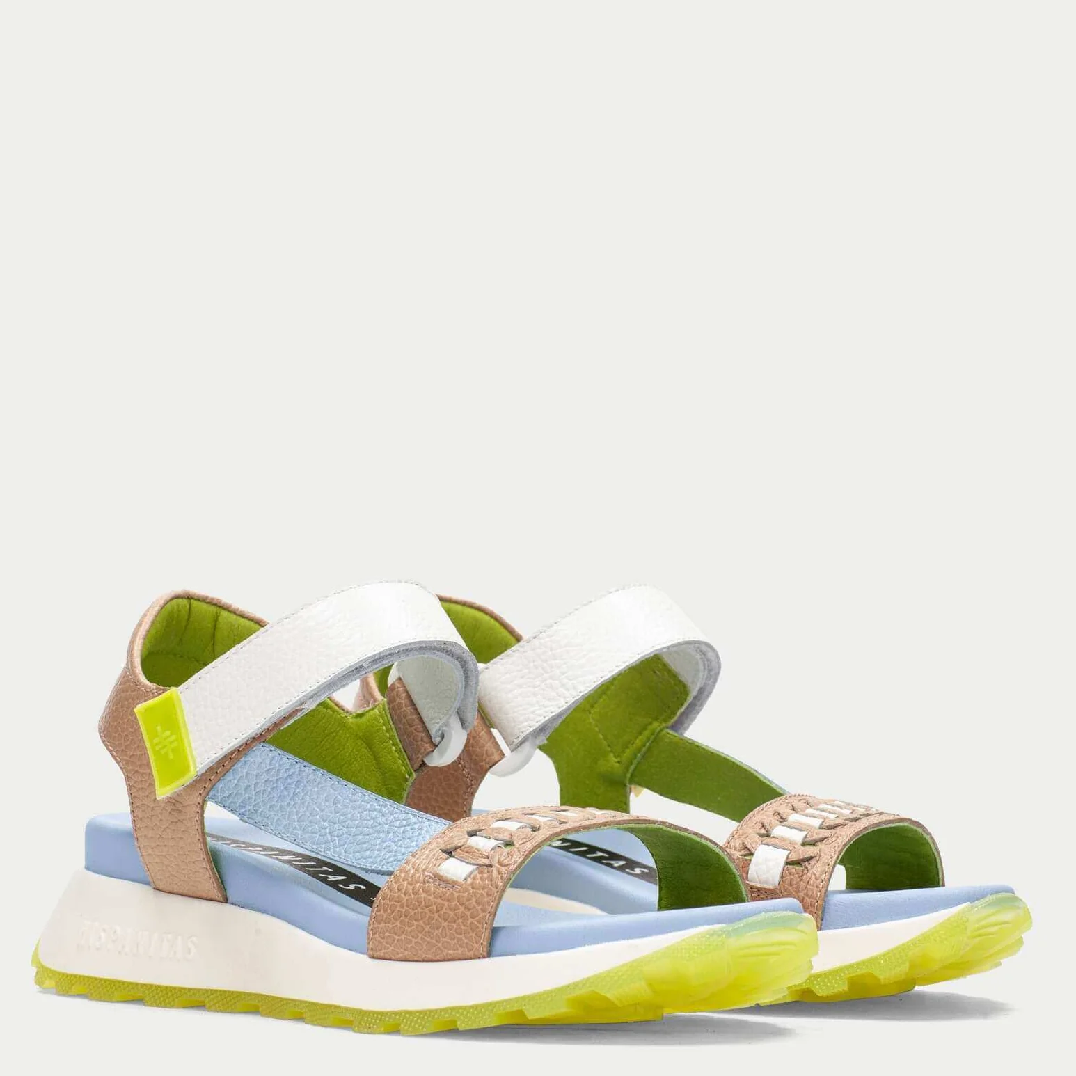 Hispanitas White Blue & Green Leather Elevated Sole Sandals - Image 4