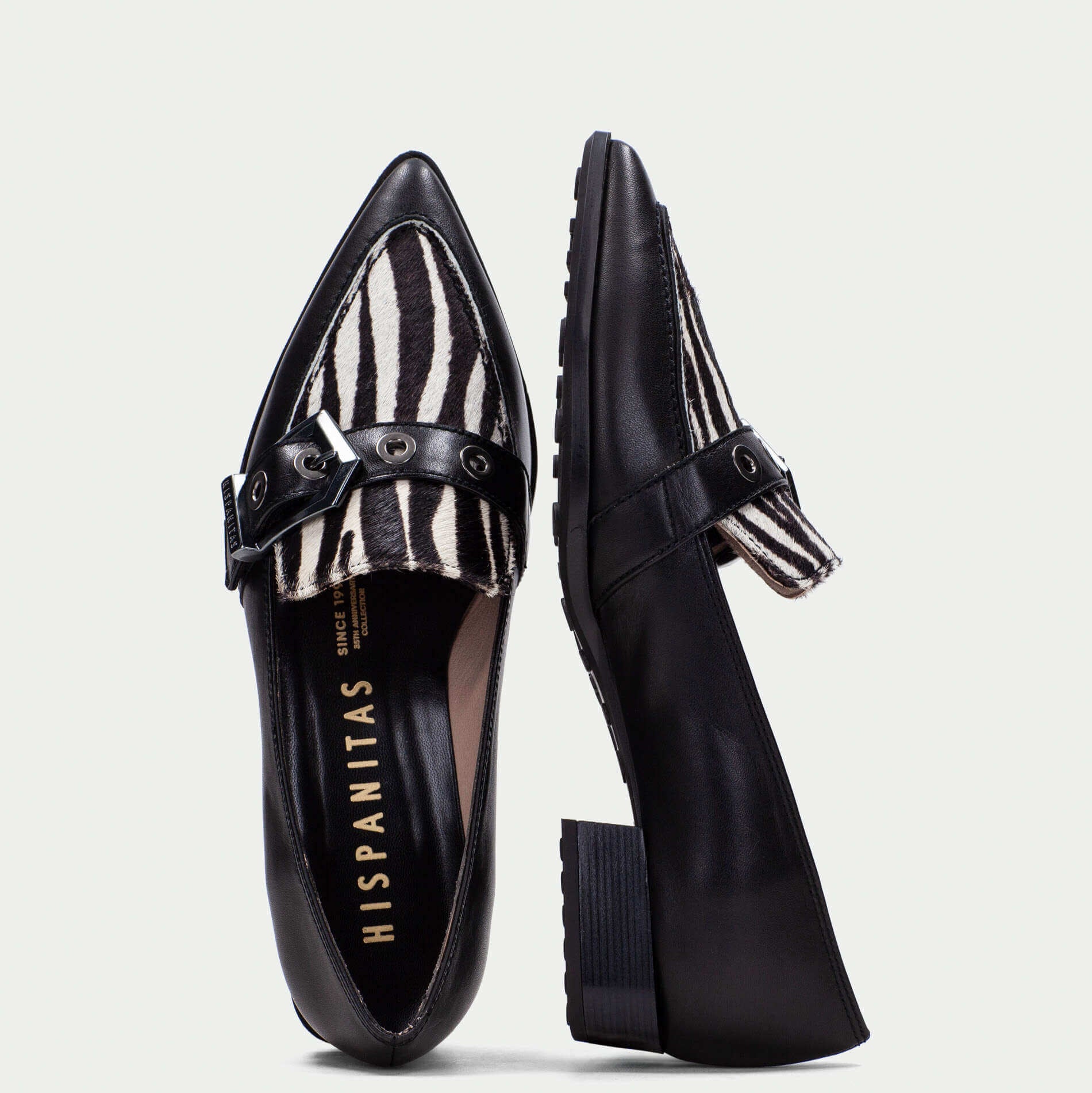 Hispanitas Zebra & Black Leather Pointed Toe Flats - Image 4